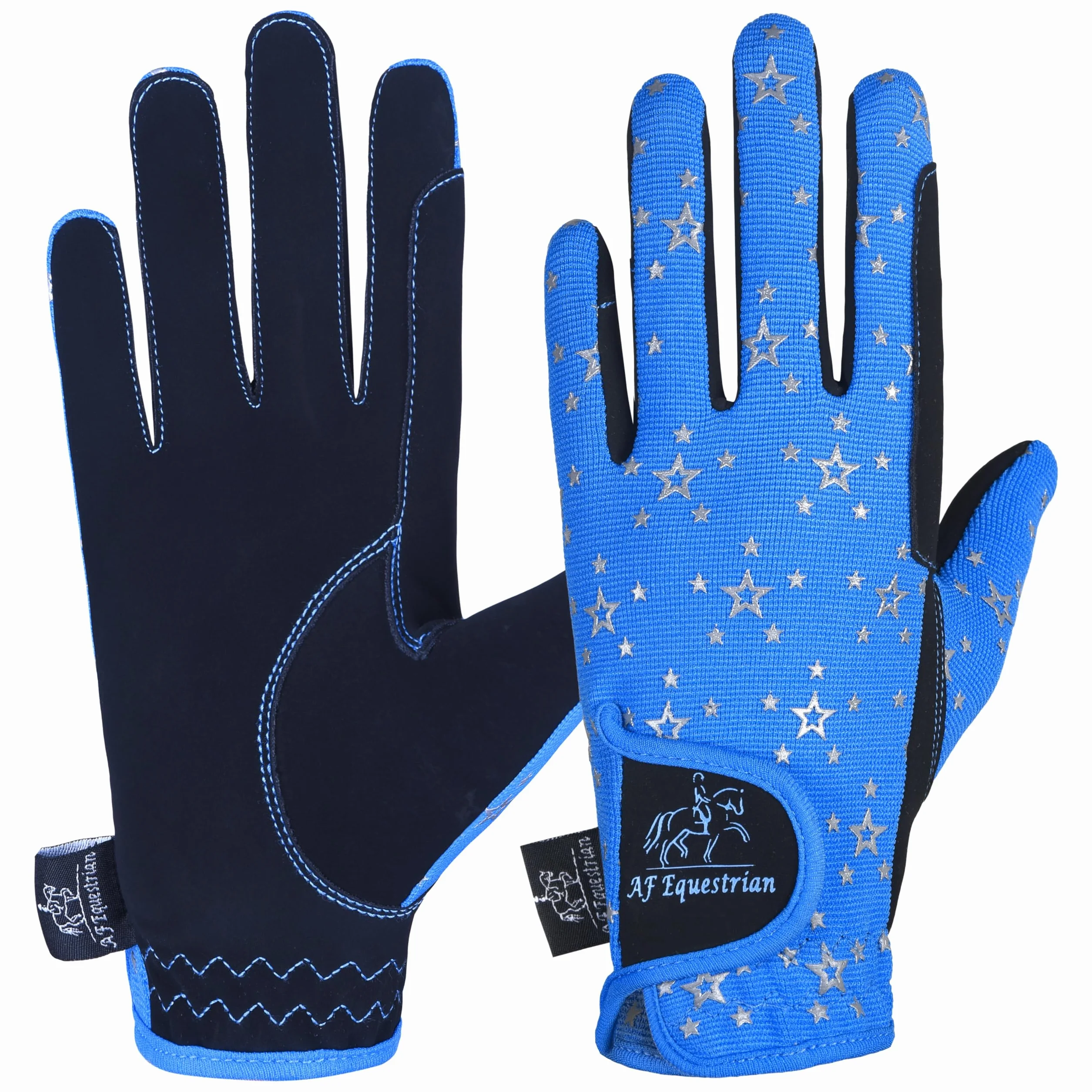 Kids Horse Riding Gloves for Children Black Blue Pink Star Design