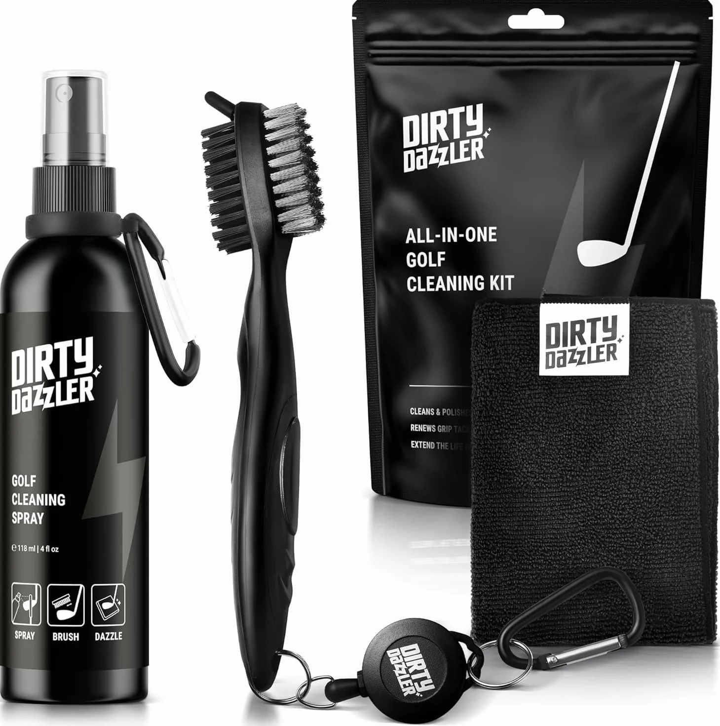 Kit Pulizia Mazze da Golf 3 Pezzi - Spazzola per Scanalature, Panno e Detergente Spray
