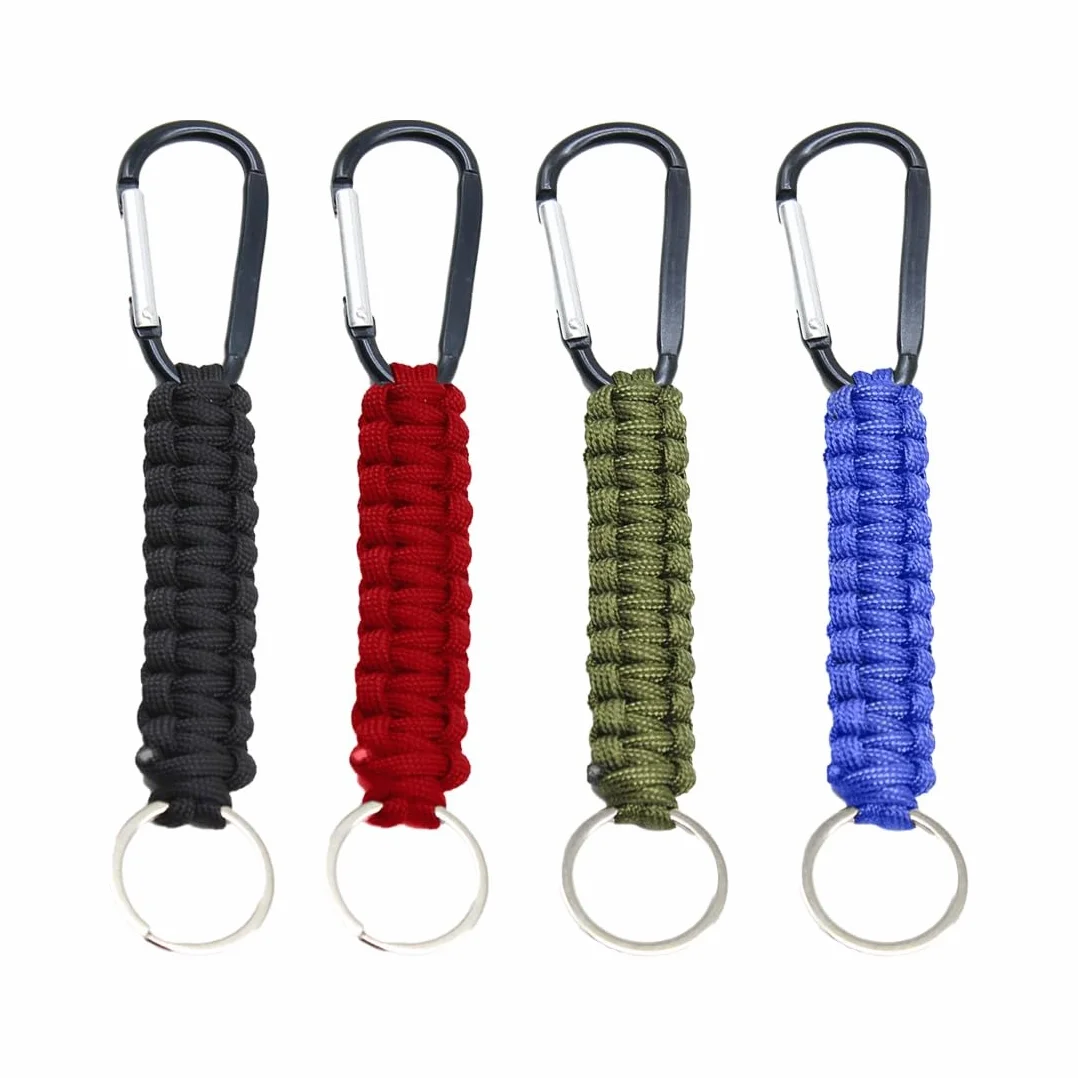 4 Pezzi Portachiavi Paracord con Moschettone Portachiavi con Chiusura a Chiave D Ganci Appendini Keychain per Campeggio Pesca Trekking o Viaggio Ganci appendini Kit di Sopravvivenza Esercito