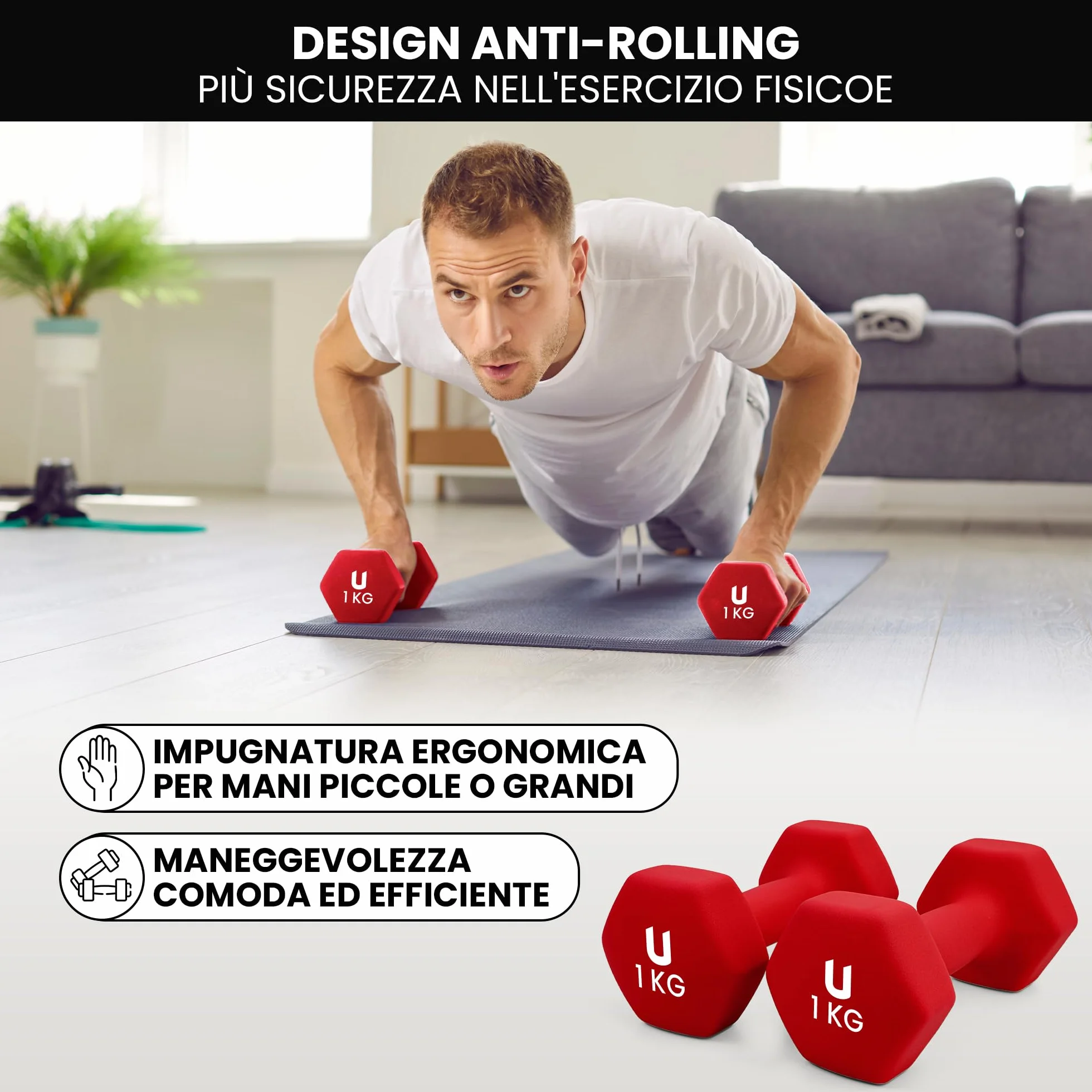 Manubri Esagonali Ghisa Neoprene 1-10 kg Set Pesi Antiscivolo Palestra Casa Fitness Allenamento Forza