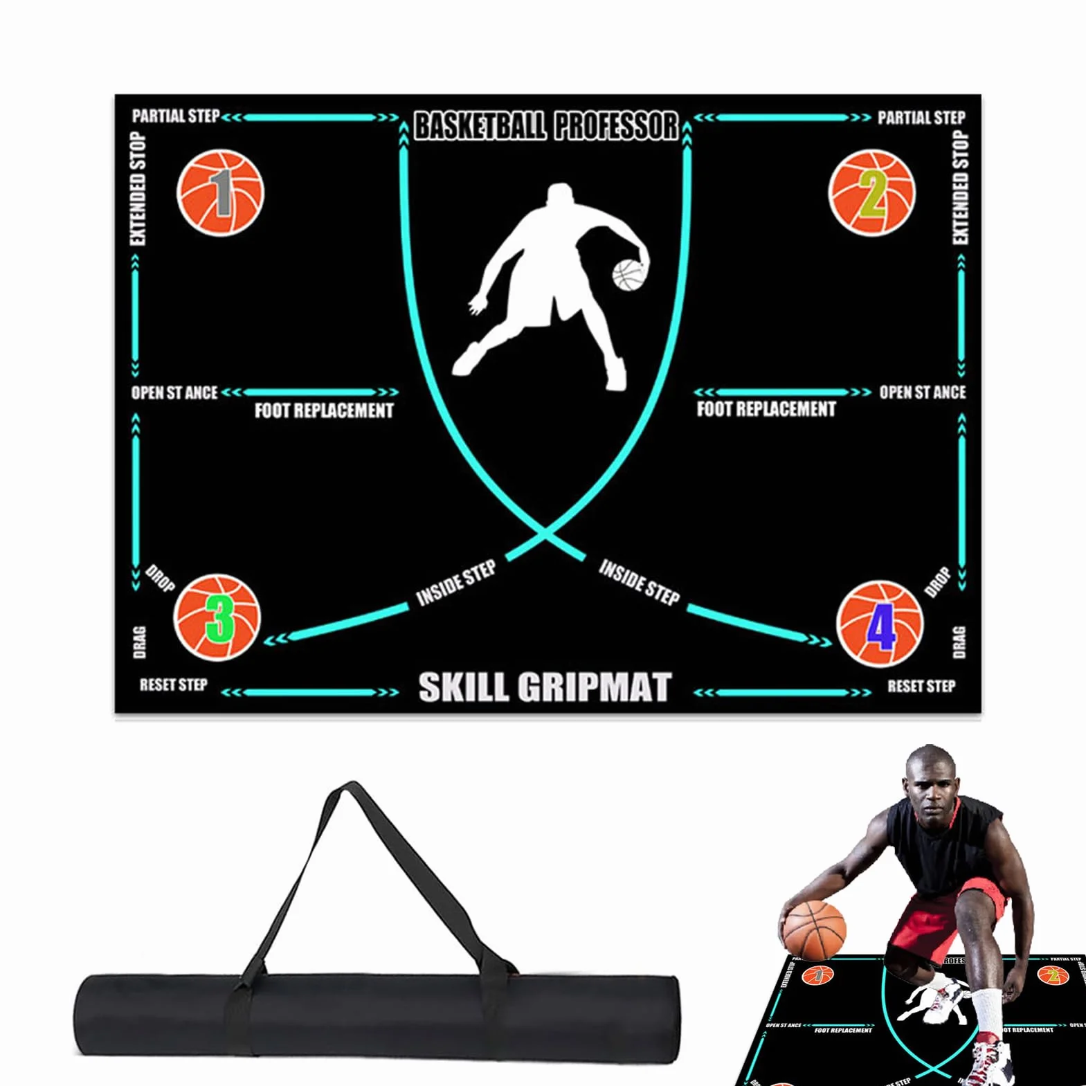 Tappetino da Basket, Tappetino da Allenamento per Agilità Antiscivolo Ausili per L'allenamento Attrezzature Silenziose per Piazzale, Palestra, 120x86cm