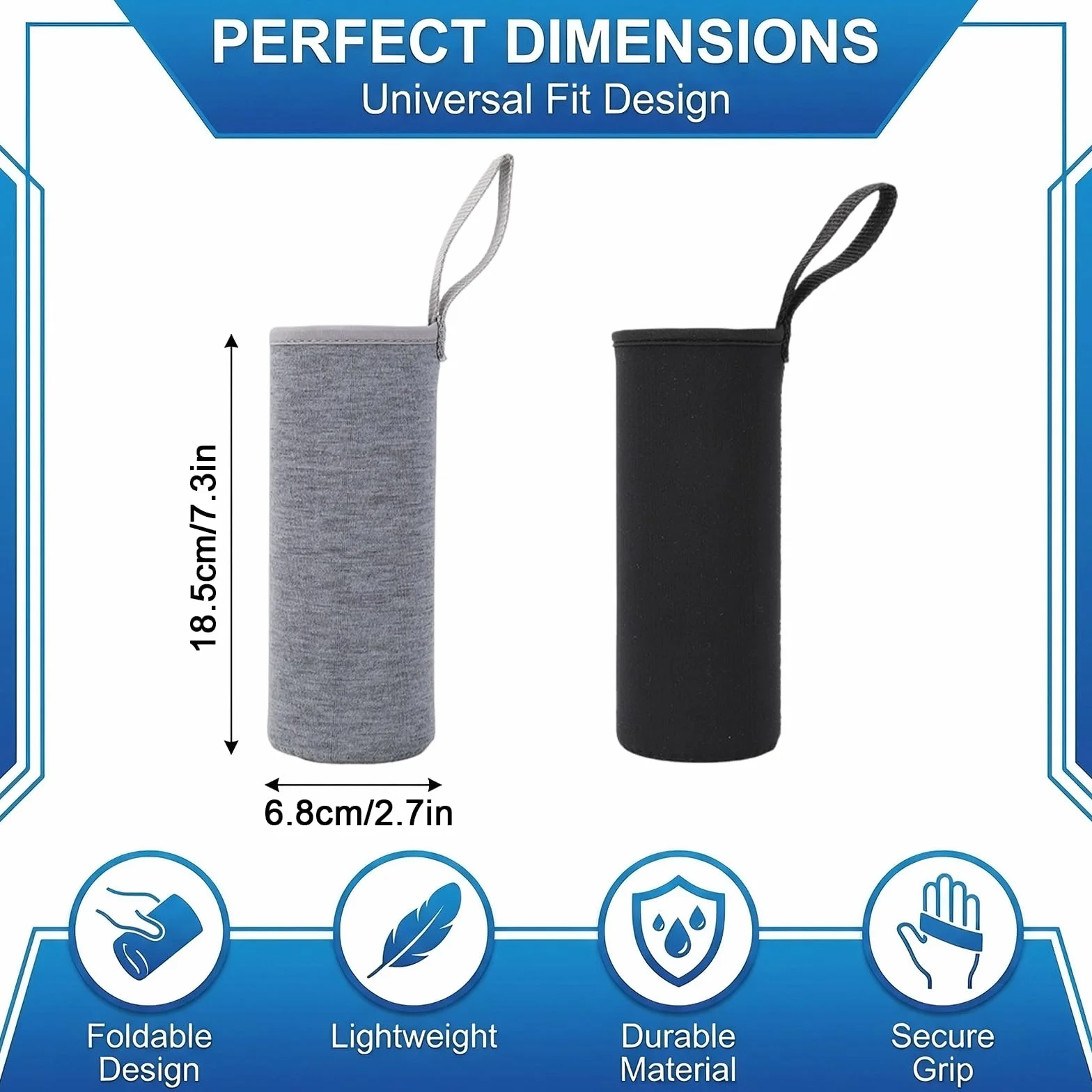 Copribottiglia Isolante in Neoprene 2 Pezzi, Portabottiglie Termico 550 ml, Nero + Grigio
