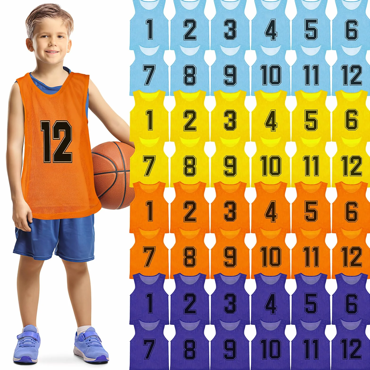 Pinnies Calcio Training Vest Mesh Numerato per Bambini Giovani 48 Pezzi