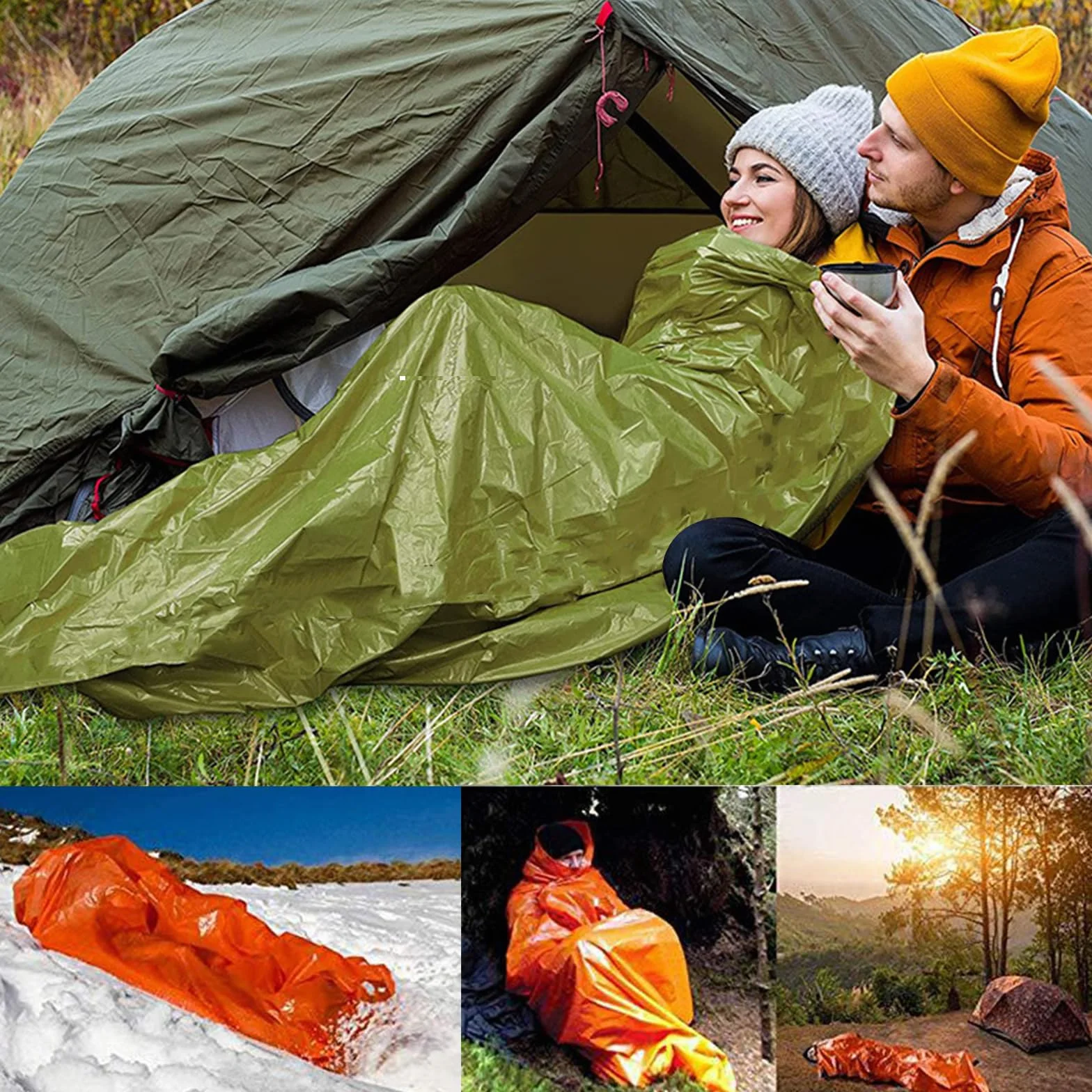 Bivy Bag Impermeabile 2 Pezzi, Coperta di Sopravvivenza Riutilizzabile per Campeggio