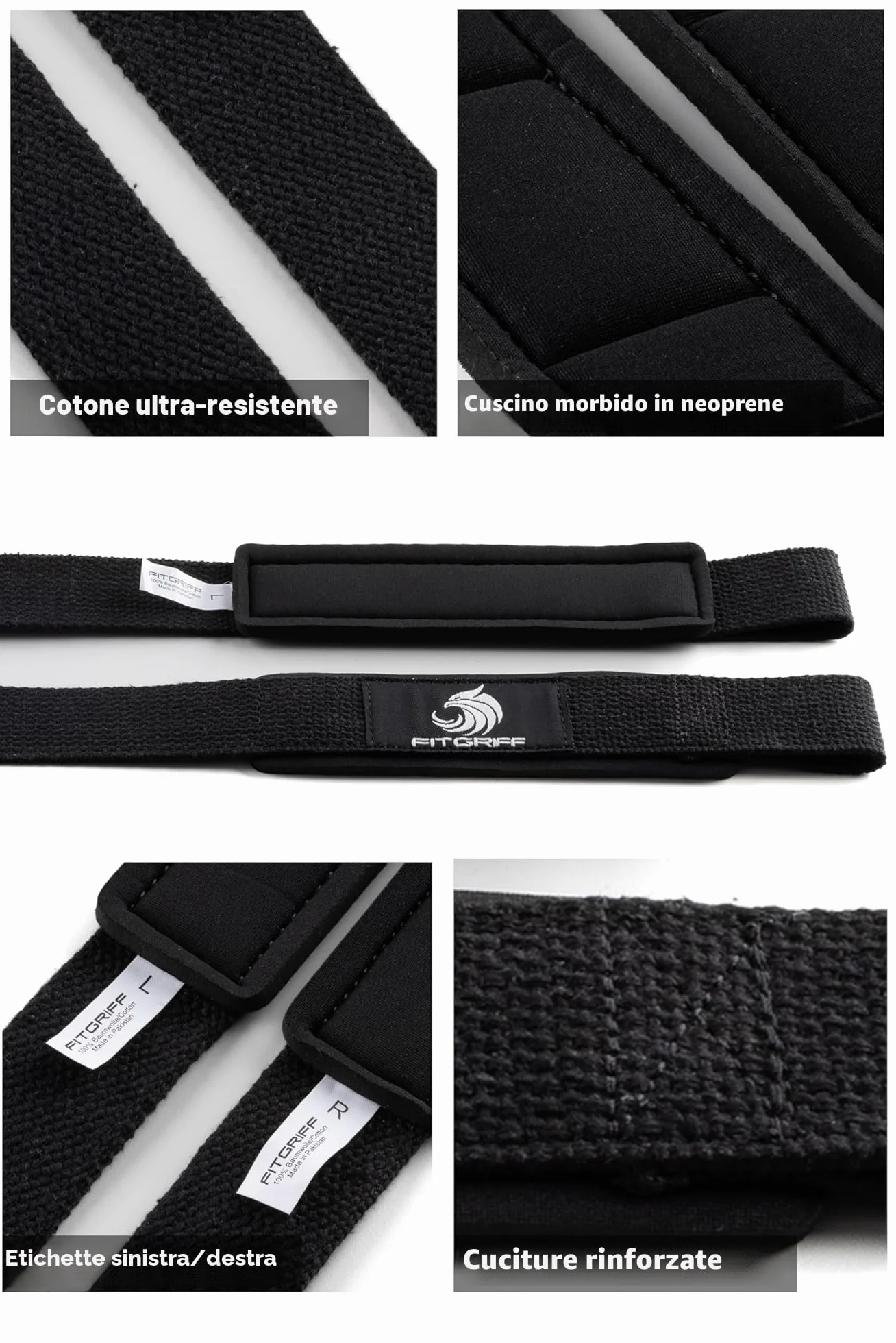 Fitgriff® Straps Palestra Fascette Sollevamento Pesi Cinghie Stacchi Gym Lifting Accessori Bodybuilding