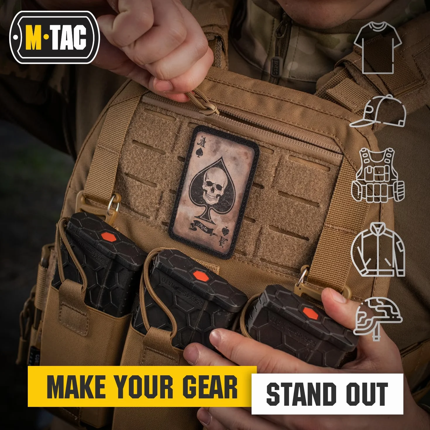 M-Tac Ace of Spades Death Card Tactical Morale Patch Army Combat Hook Fasteners Stampa (Coyote/Nero)