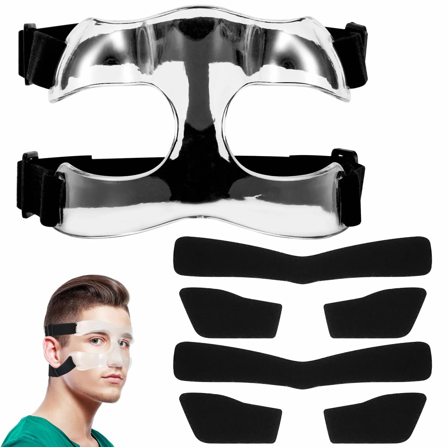 Maschera Protettiva per Naso Rotto Regolabile con Imbottitura Traspirante per Basket Calcio Adulti Adolescenti