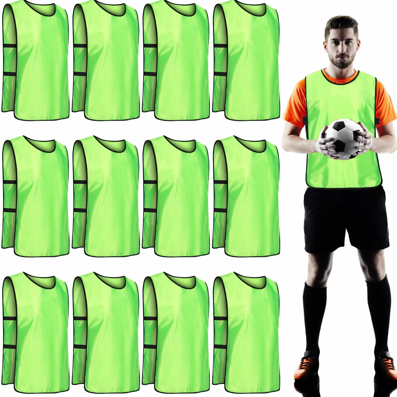 Pettorine Da Calcio GBKDQQ 47x70 cm Set Da 12 per Allenamento Basket Netball Rugby Verde Fluorescente