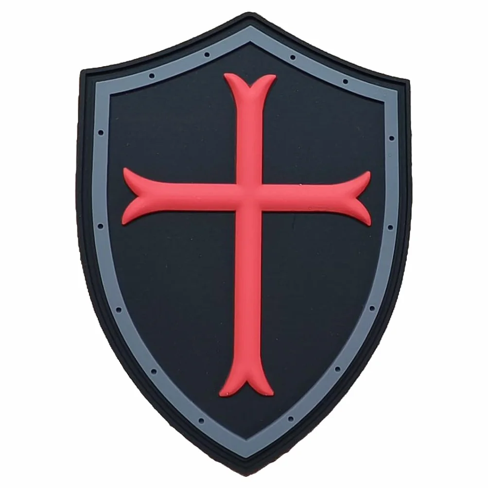 Toppa tattica militare Cavalieri Cavalieri Cavalieri Crociato 3D PVC resistente Sistema di fissaggio Gancio e Passante Spilla Templari per Zaino Airsoft Survival Outdoor CrossFit