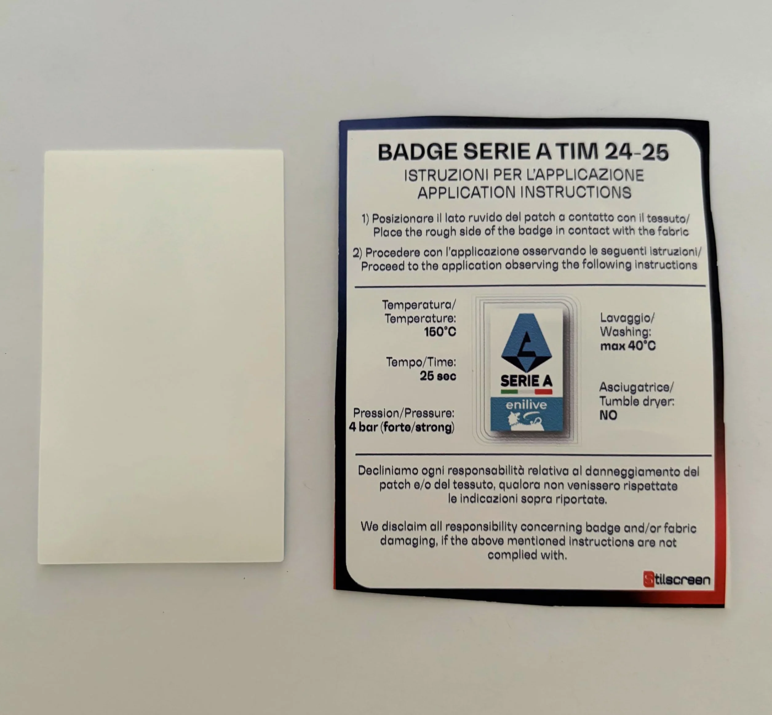 Stilscreen Patch Badge Serie A EniLive maglia Lega Calcio Ufficiale Silicone 3D Originale Genuine 2024/25