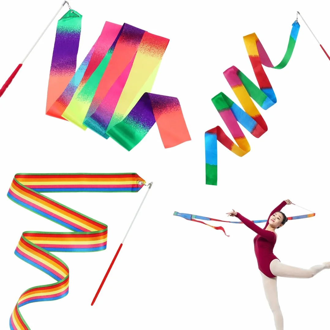 Nastri da Ballo 3 Pezzi per Danza Ritmica Multicolori Bambini Adulti Ginnastica Ritmica Bacchetta 2m