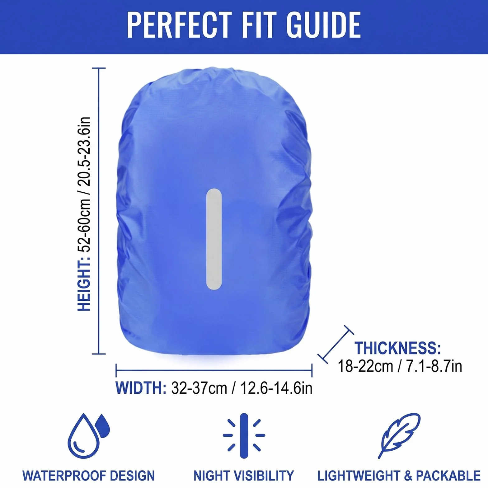 Coprizaino Antipioggia Impermeabile 40-50L con Strisce Riflettenti per Trekking Escursionismo Campeggio, 2 Pezzi Blu e Viola
