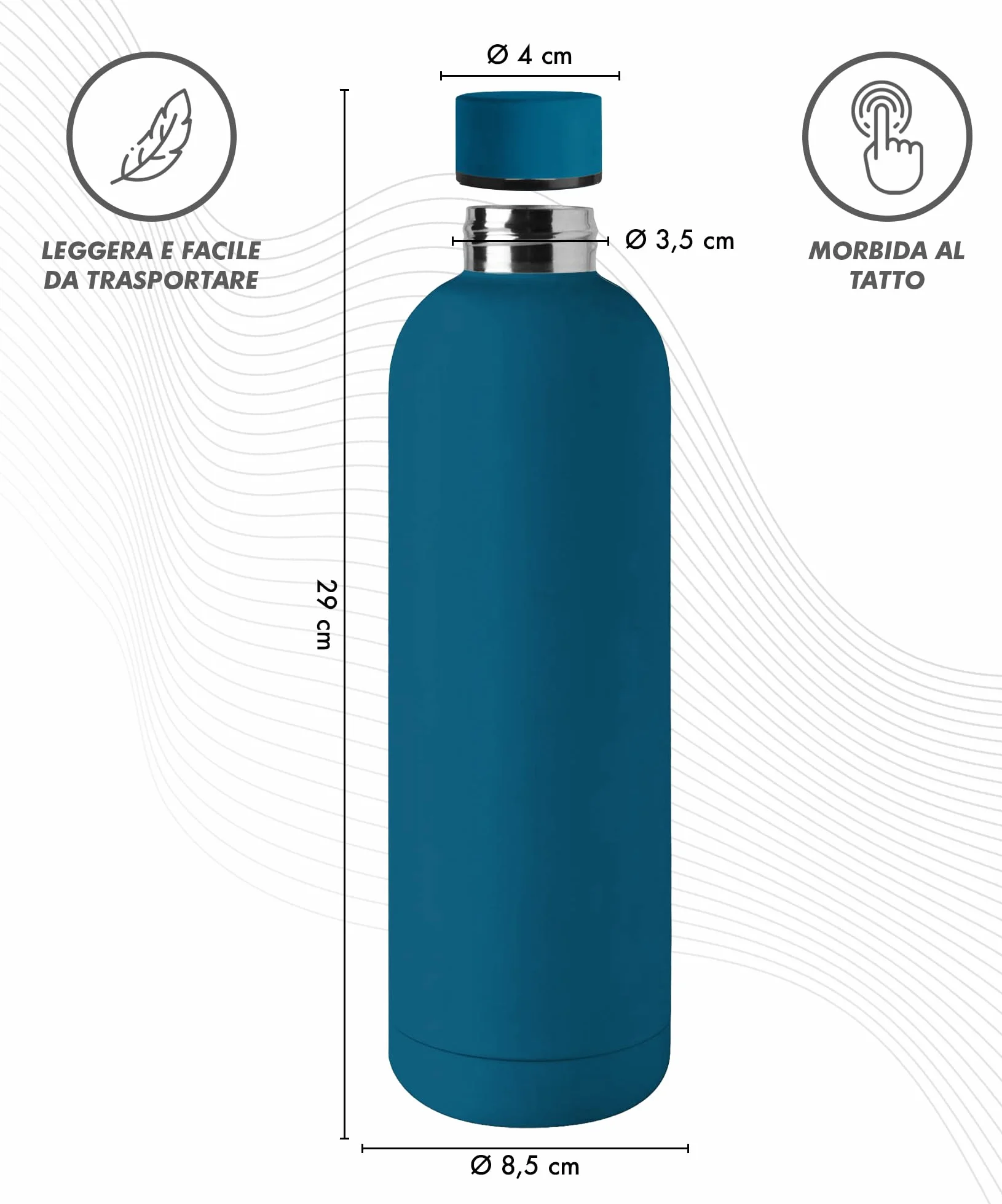 Borraccia Termica Grande 1 Litro Acciaio Inox Doppio Strato 1000 Ml Tappo Antigoccia Termos Sottovuoto - Blu