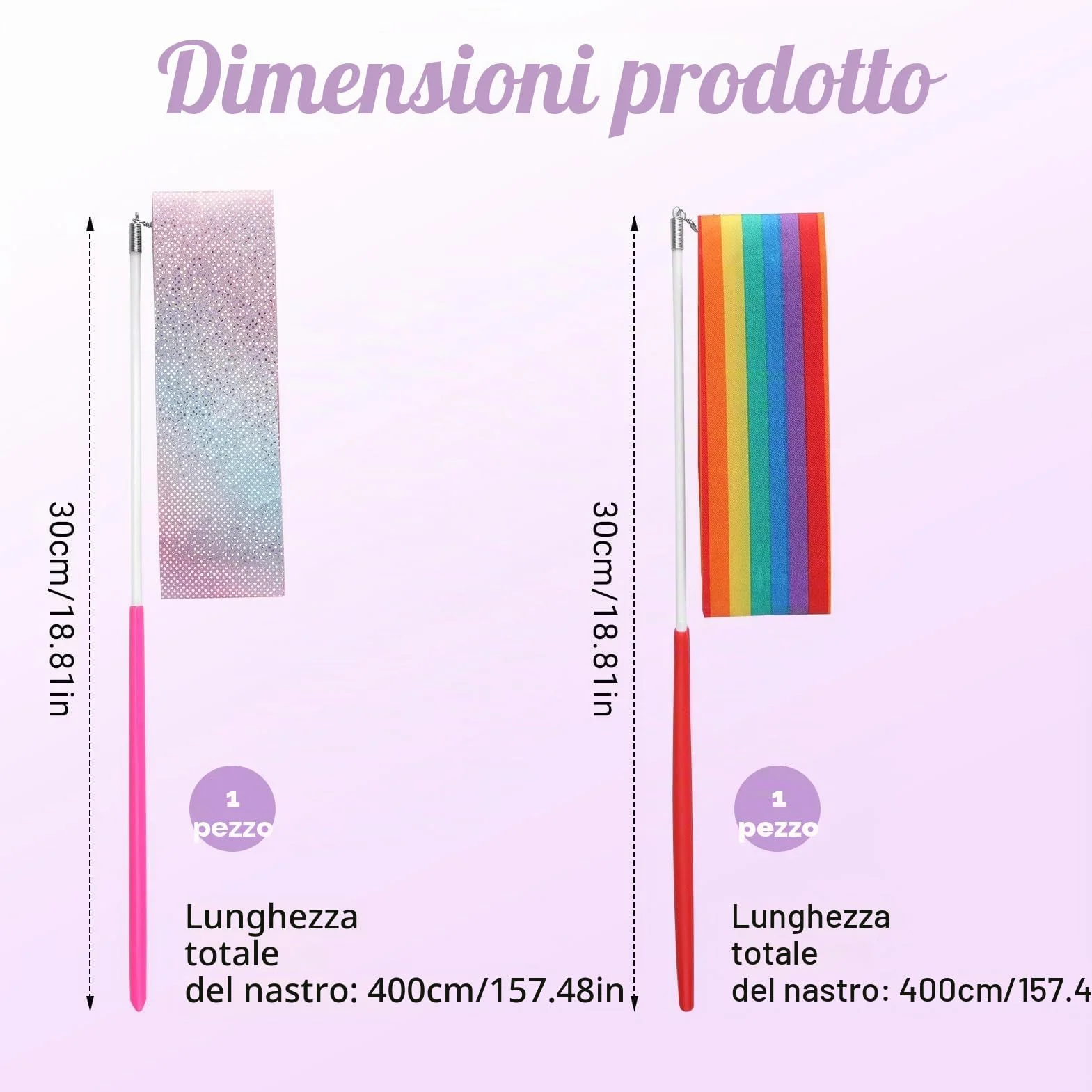 Nastri da Ballo 2 Pezzi 4 m Nastro da Ginnastica Ritmica Bacchetta per Talentshow Allenamento