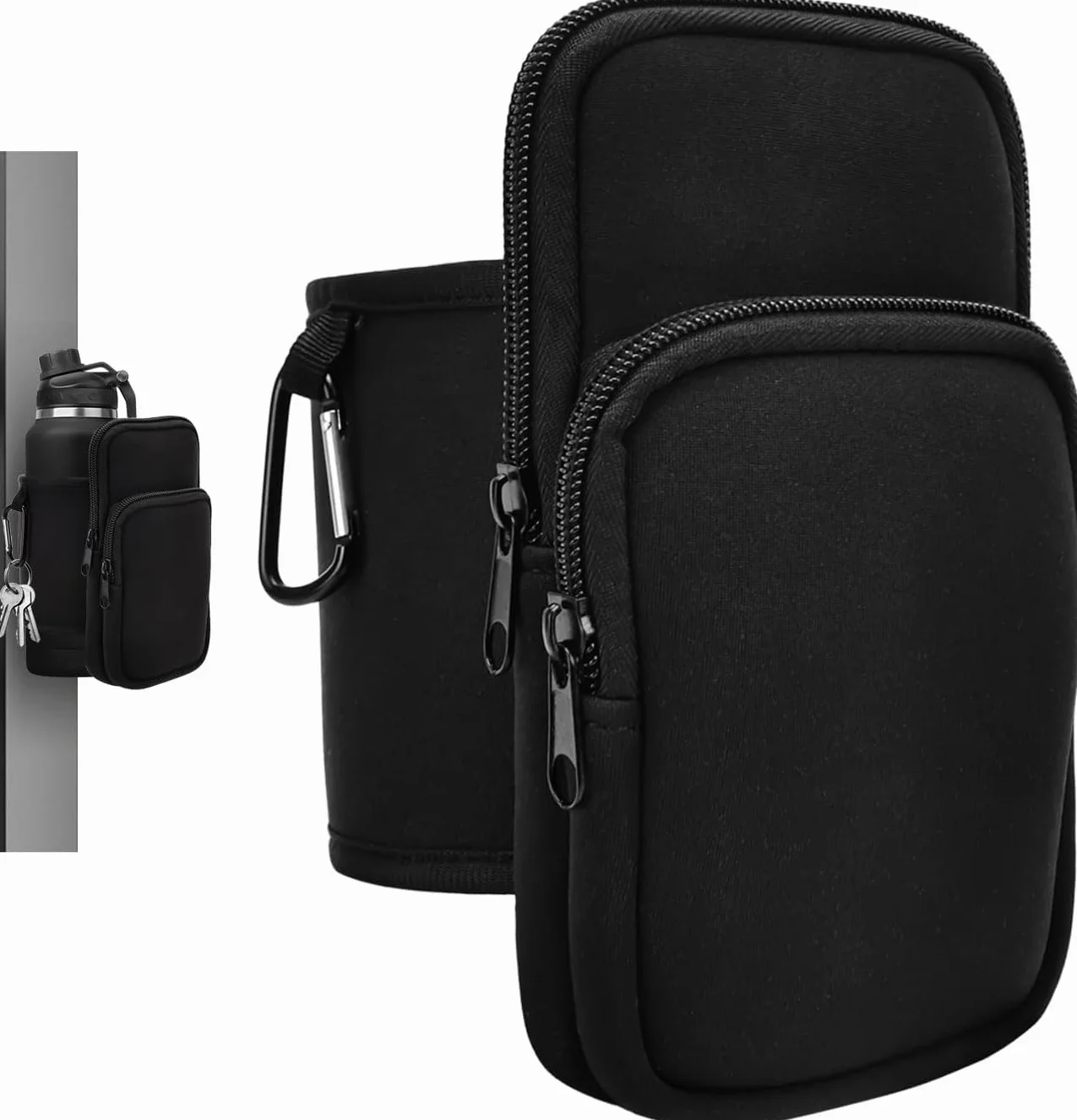 Borsa Magnetica Gym Porta Bottiglia per Contenere Bottiglie d'Acqua Diametro 7-11cm, Telefoni Cellulari, Chiavi e Accessori per Fitness (Nero)