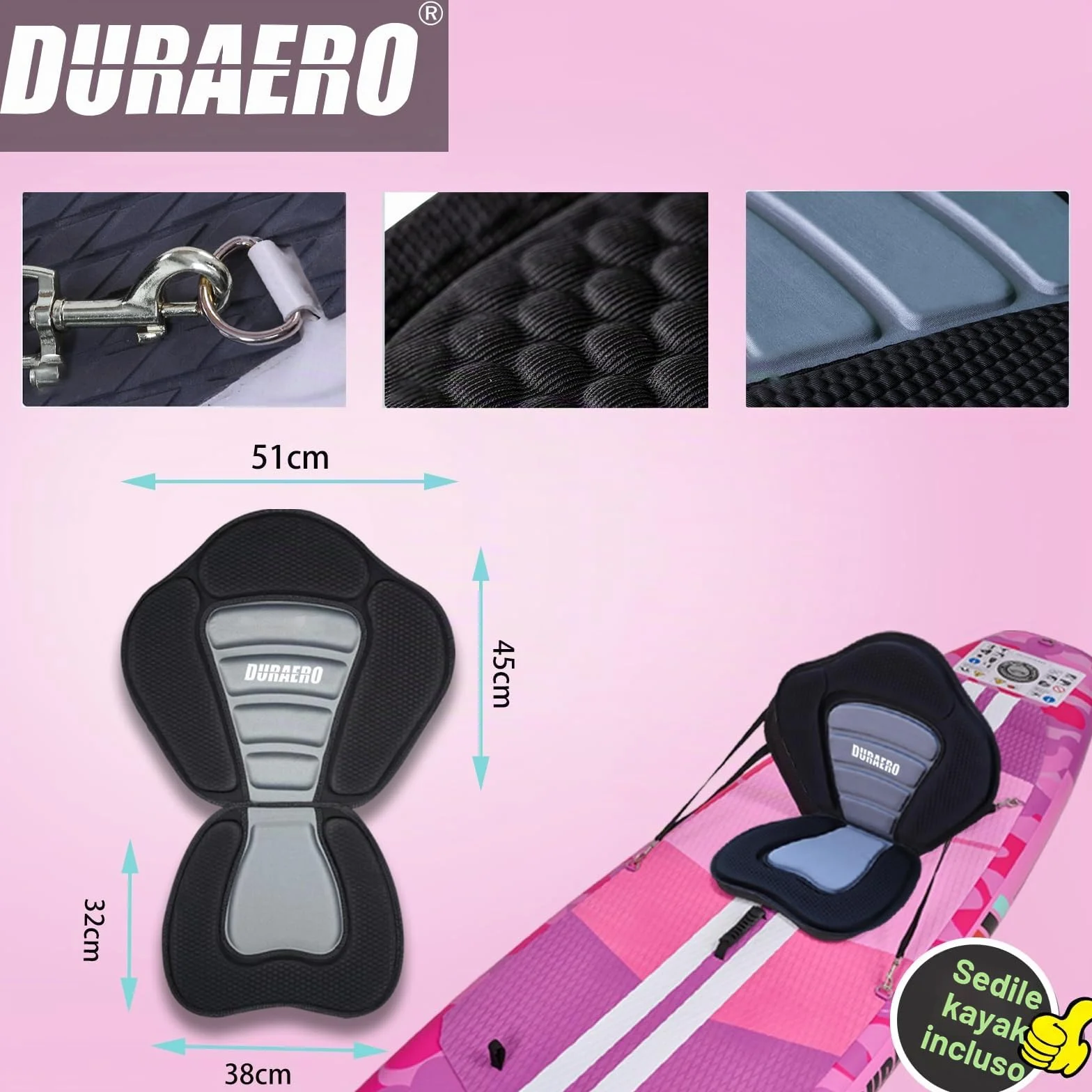 Tavola SUP gonfiabile 330x76x15 cm 150 kg supporto cam pad 3 pinze doppia pagaia regolabile Pink