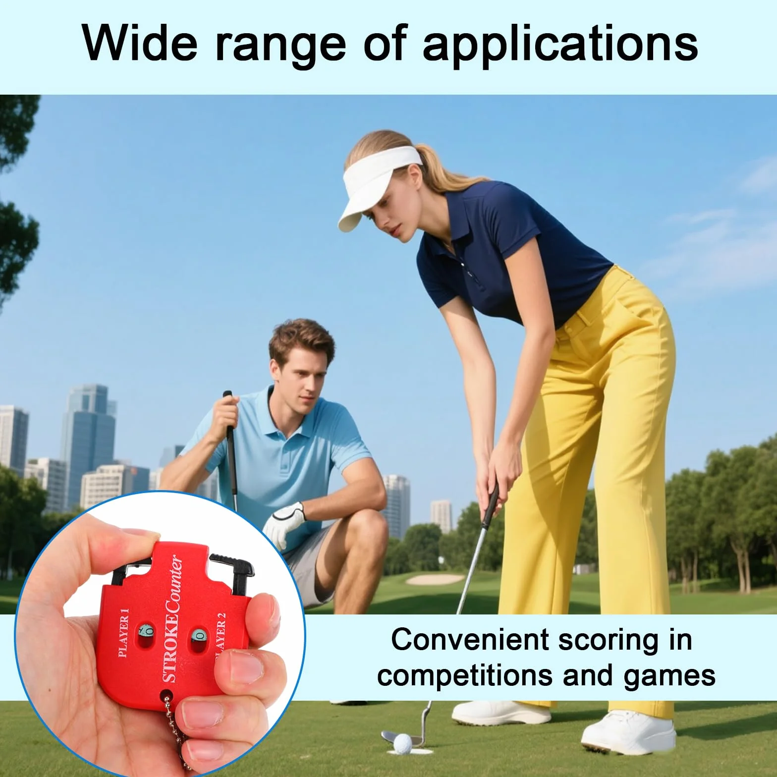 Contatori Colpi da Golf Segnapunti Portatile per 2 Giocatori con Corda Design Quadrato
