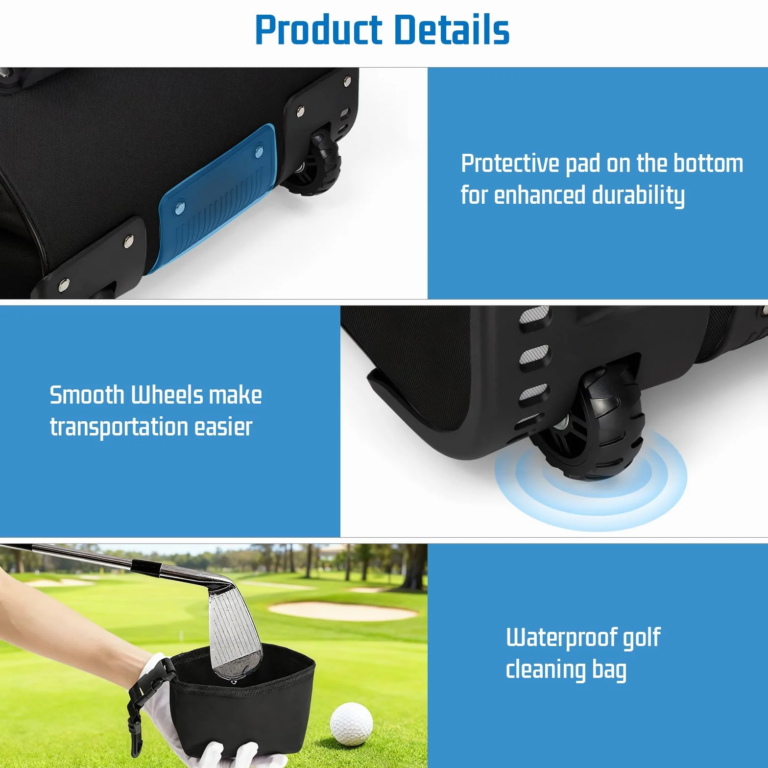 Custodie da viaggio da Golf con Ruote, Valigia da Golf in Tessuto Oxford 900D Impermeabile e Spessa con Borsa per la Pulizia Delle Palline.