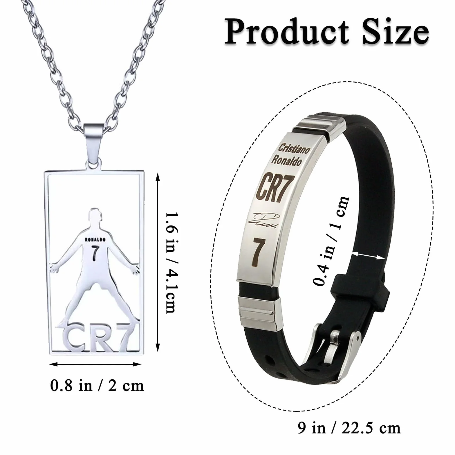 Braccialetto con ciondolo a forma di stella del calcio CR7, regolabile, acciaio inox e silicone