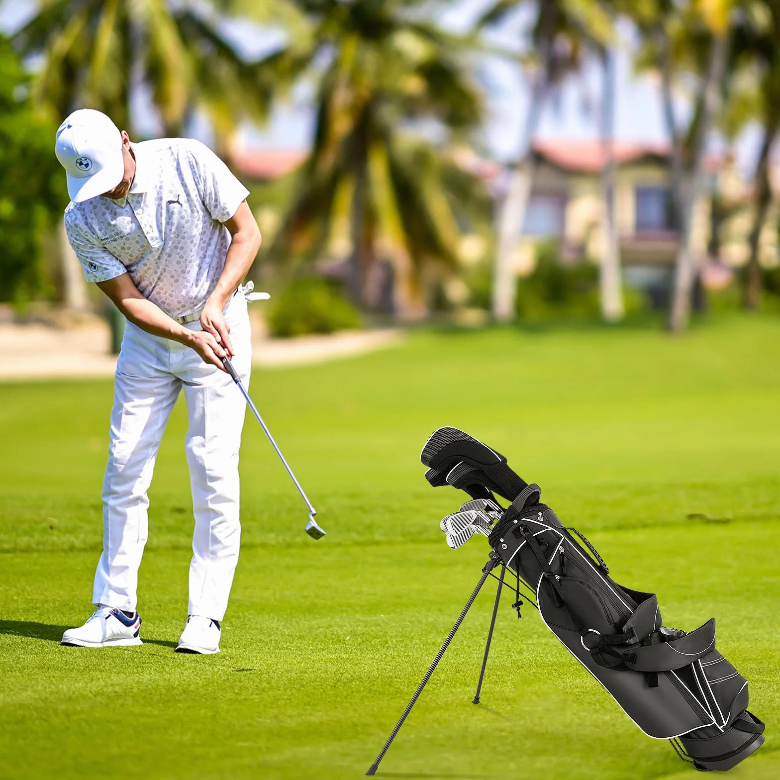 LIFEZEAL Borsa da golf, borsa portatile con 4 divisori divisori, borsa da golf con spallacci regolabili, borsa leggera per mazze da golf per uomo e donna