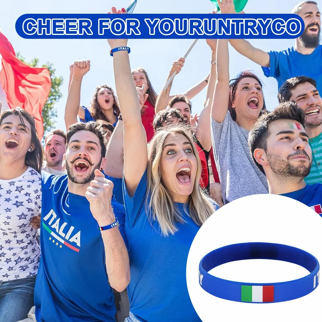 Figc Italia Braccialetti In Gomma Ufficiali Nazionale Italiana, Braccialetto Con Bandiera Nazionale, 6 Pezzi