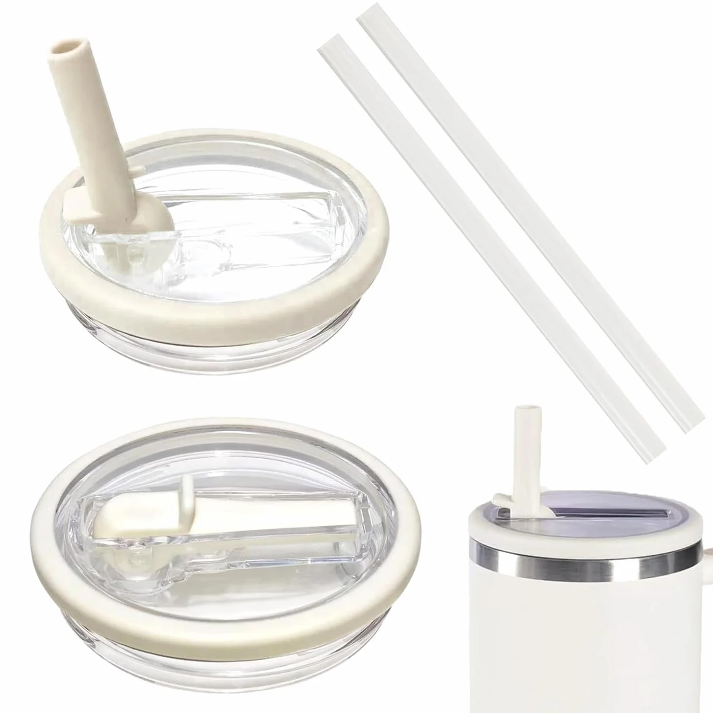 Coperchi per Stanley Cup 40oz (2 Pezzi), Copertura Antipolvere con Cannucce, Accessori, Beige