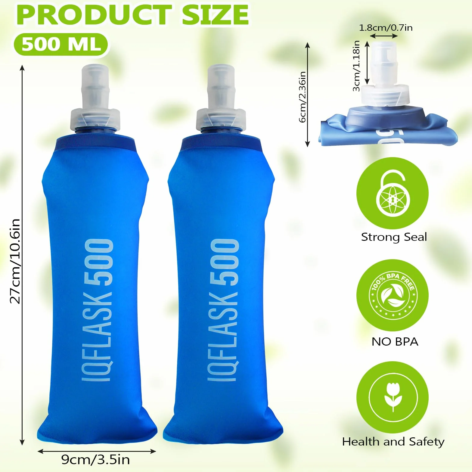 Borraccia Morbida 500 ml Soft Flask TPU Pieghevole Senza BPA per Running Escursionismo Campeggio (Blu)