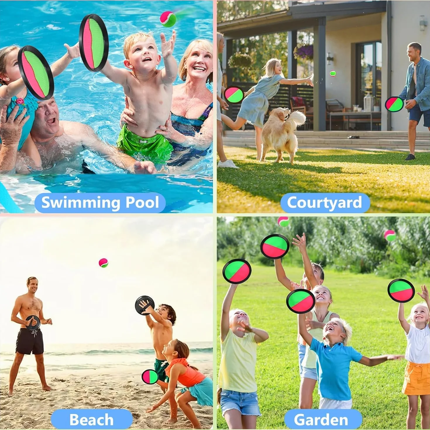 Racchettoni Spiaggia Set 2 Racchette 1 Palla Giochi Spiaggia Cattura Palline Ideale Mare Giardino Parco Feste Estive