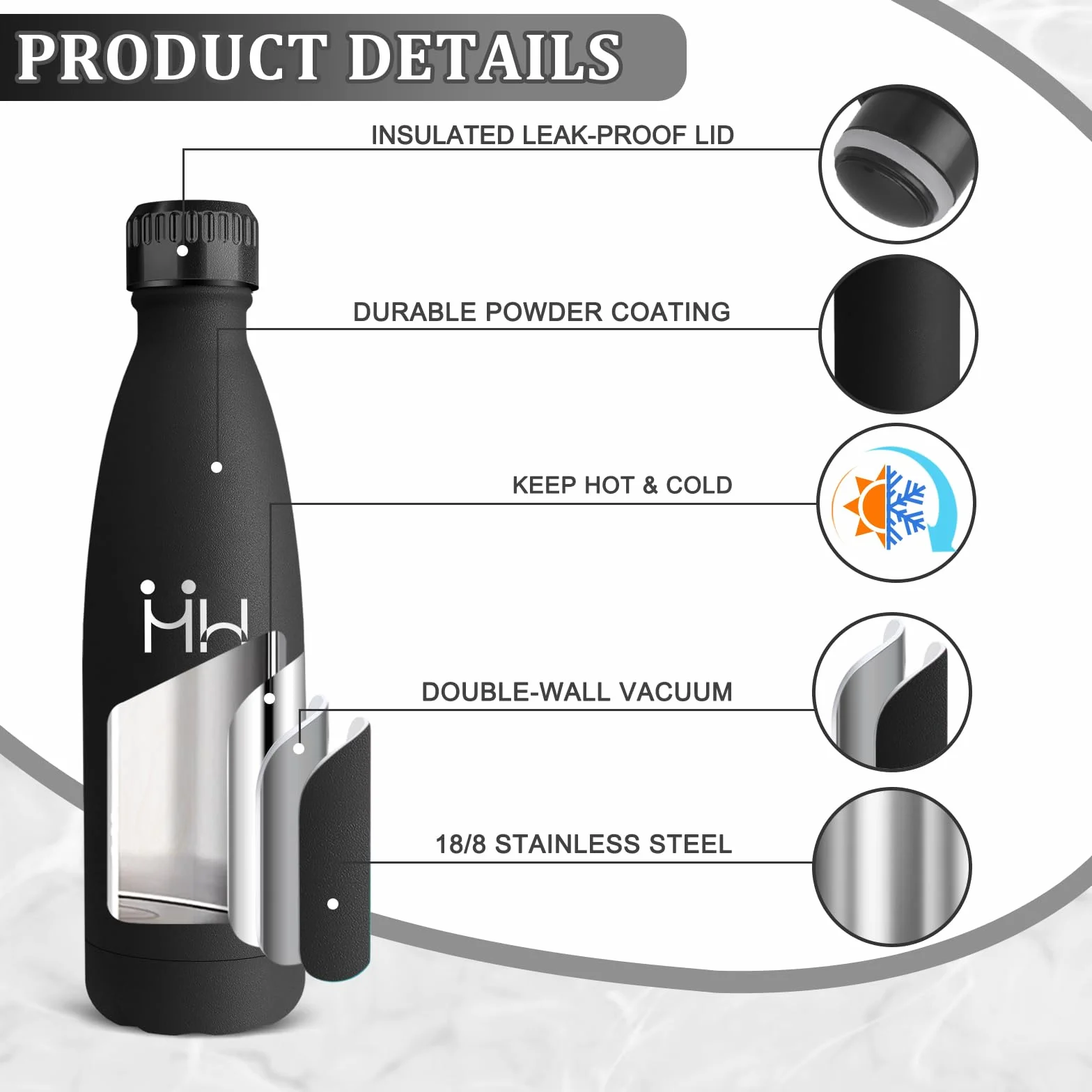Borraccia Termica 500 ml Acciaio Inox – Mantiene Caldo 12 Ore/Freddo 24 Ore per Scuola Viaggio Palestra