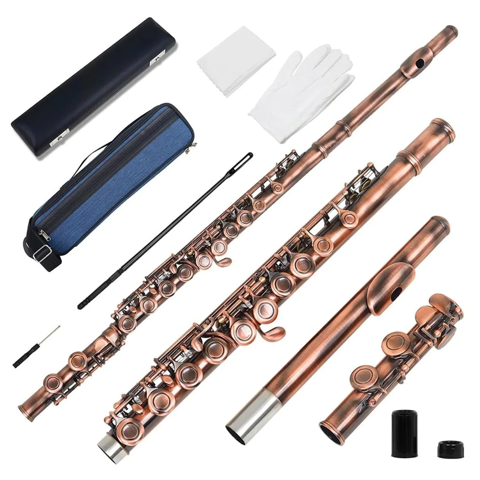 Flauto Flauto traverso professionale a 16 fori chiusi con chiave C con strumento musicale da concerto(Color:Antique Copper)