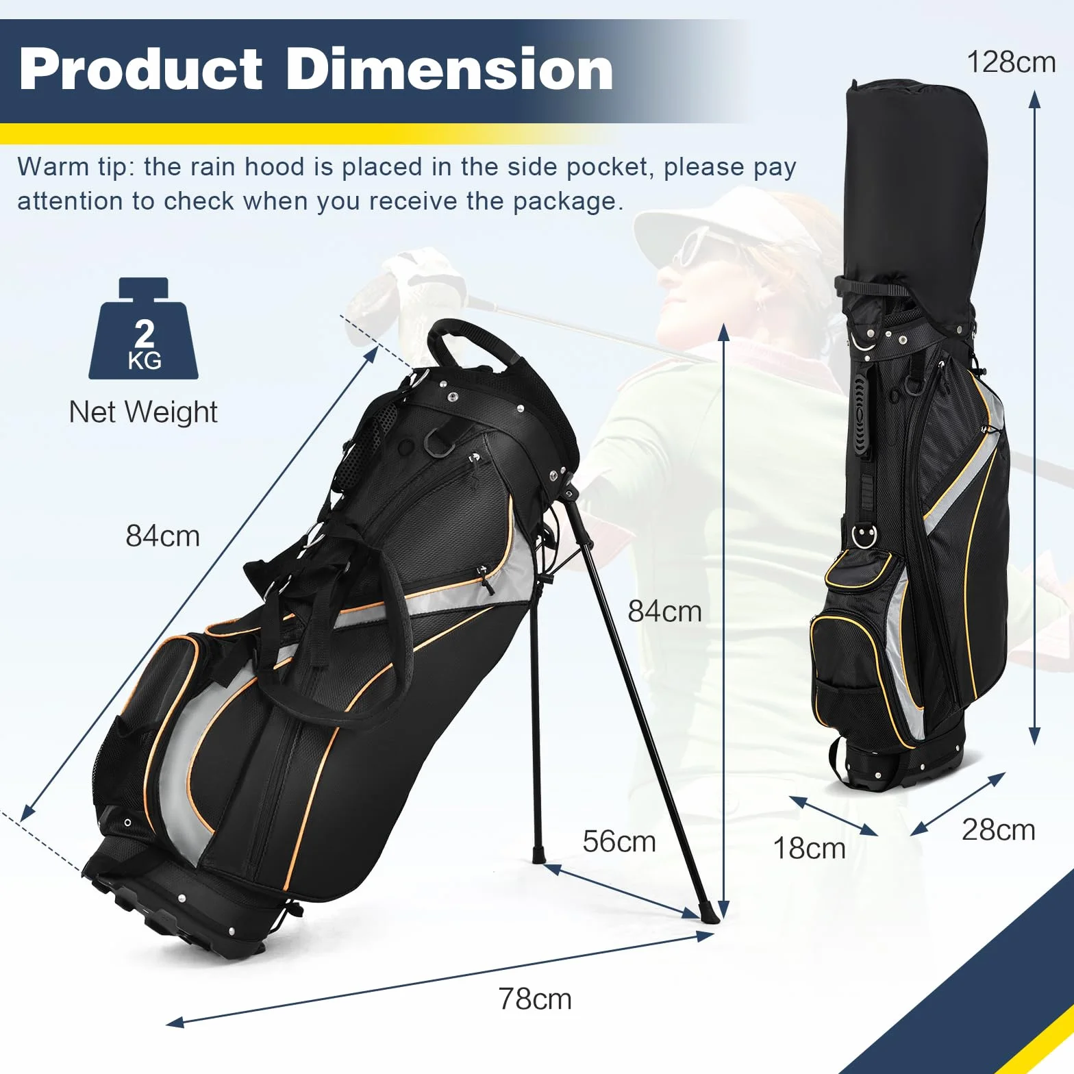 LIFEZEAL Borsa Porta Mazze da Golf da 9 Pollici, Sacche con Cavalletto, Supporto con 8 Scomparti e 3 Tubi in Fibra, Leggera e Durevole 2,3 kg per Golfisti di Ogni Livello, 28 x 21 x 89,5 cm