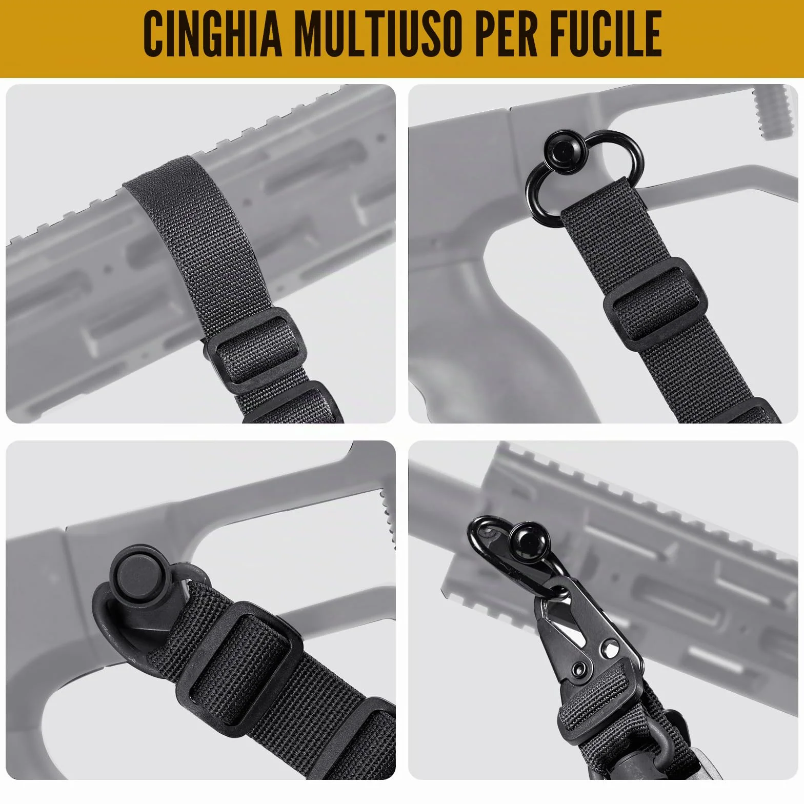 OneTigris Cinghie per fucile a 2 punti, cinghia larga 1 pollice con moschettone intercambiabile HK, regolabile 56-70 pollici