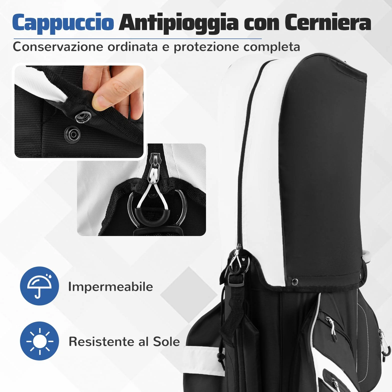 COSTWAY Borsa Carrello da Golf, Sacca da Golf con Serratura e Divisori a 14 Vie, 11 Tasche, Sacca Isolante, Tracolla Imbottita, Maniglie, Porta Ombrello e Cappuccio Antipioggia