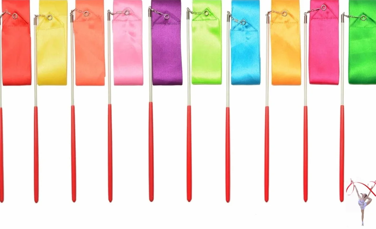 Nastri da Danza 2 Metri, 10 Pezzi Bacchette per Ginnastica Ritmica, Bacchette per Bambini Danza Baton Twirling (10 Colori)
