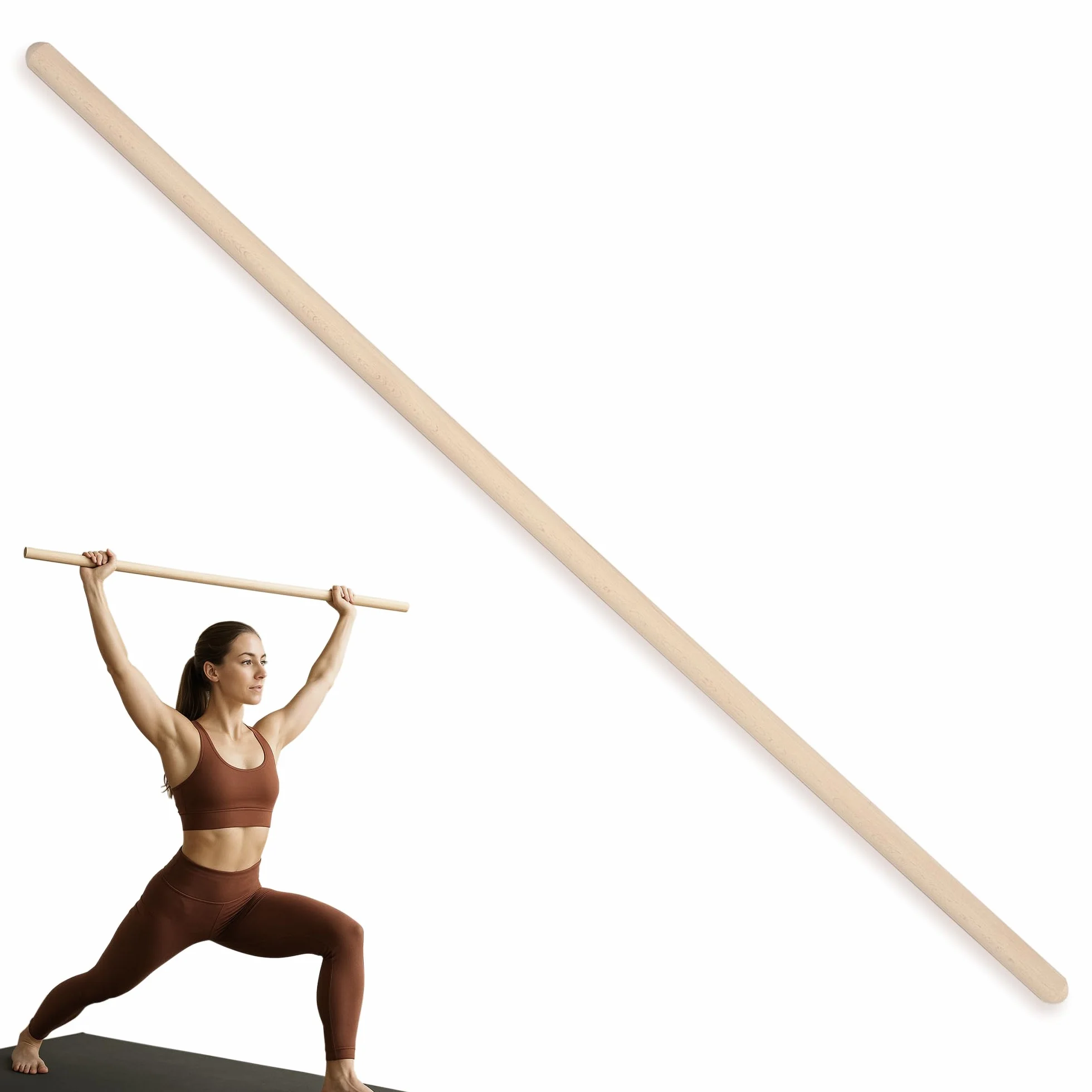 MOE UHANE® Bastone ginnico in legno 100 cm per allenamento yoga fitness equilibrio, barra stretching naturale ECO