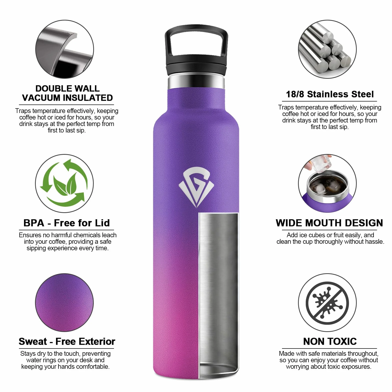 Borraccia Acciaio Inox 750 ml Doppio Strato Isolante Senza BPA per Bevande Gassate