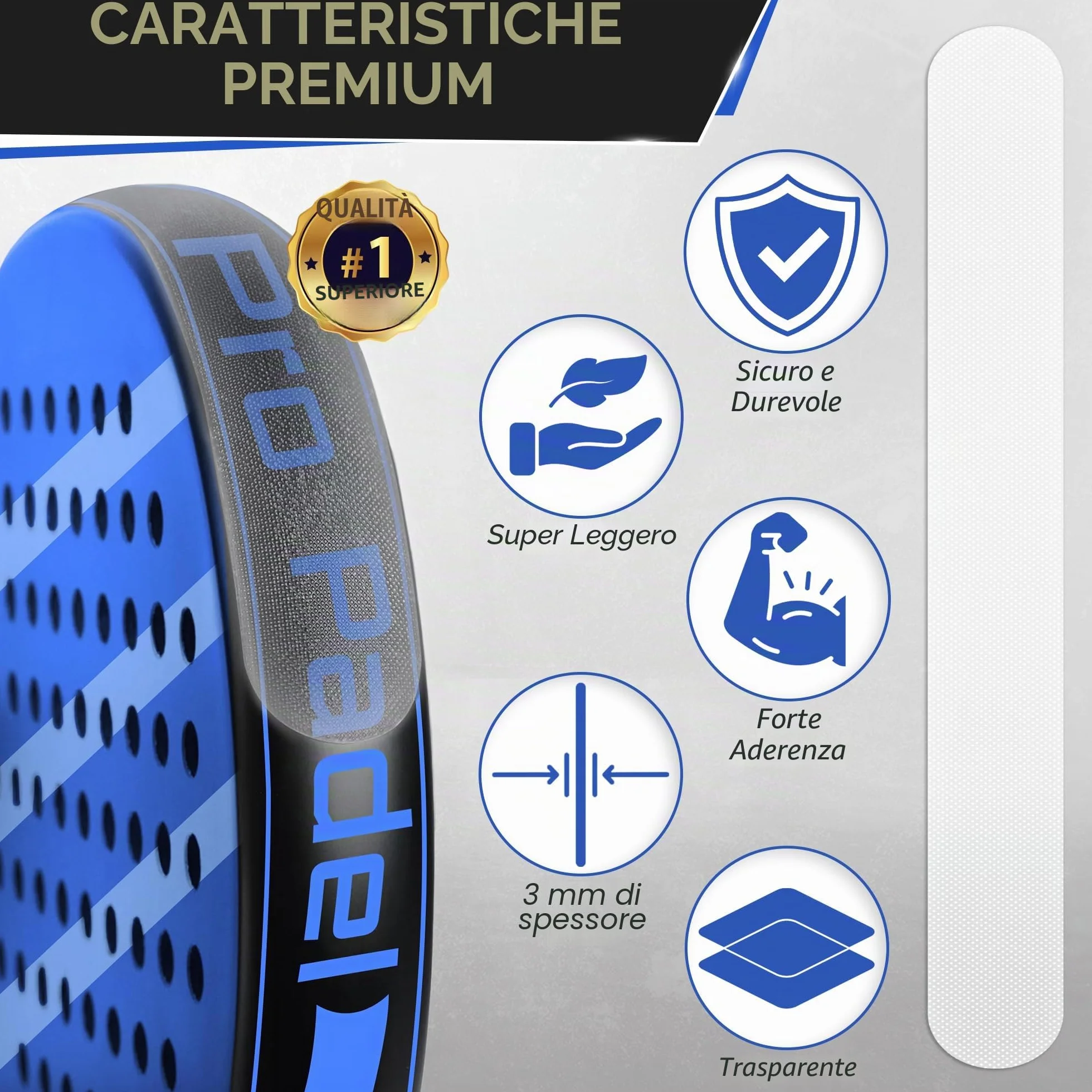 Protezione racchetta da paddle trasparente 3,5 x 37 cm PAKS DE 2