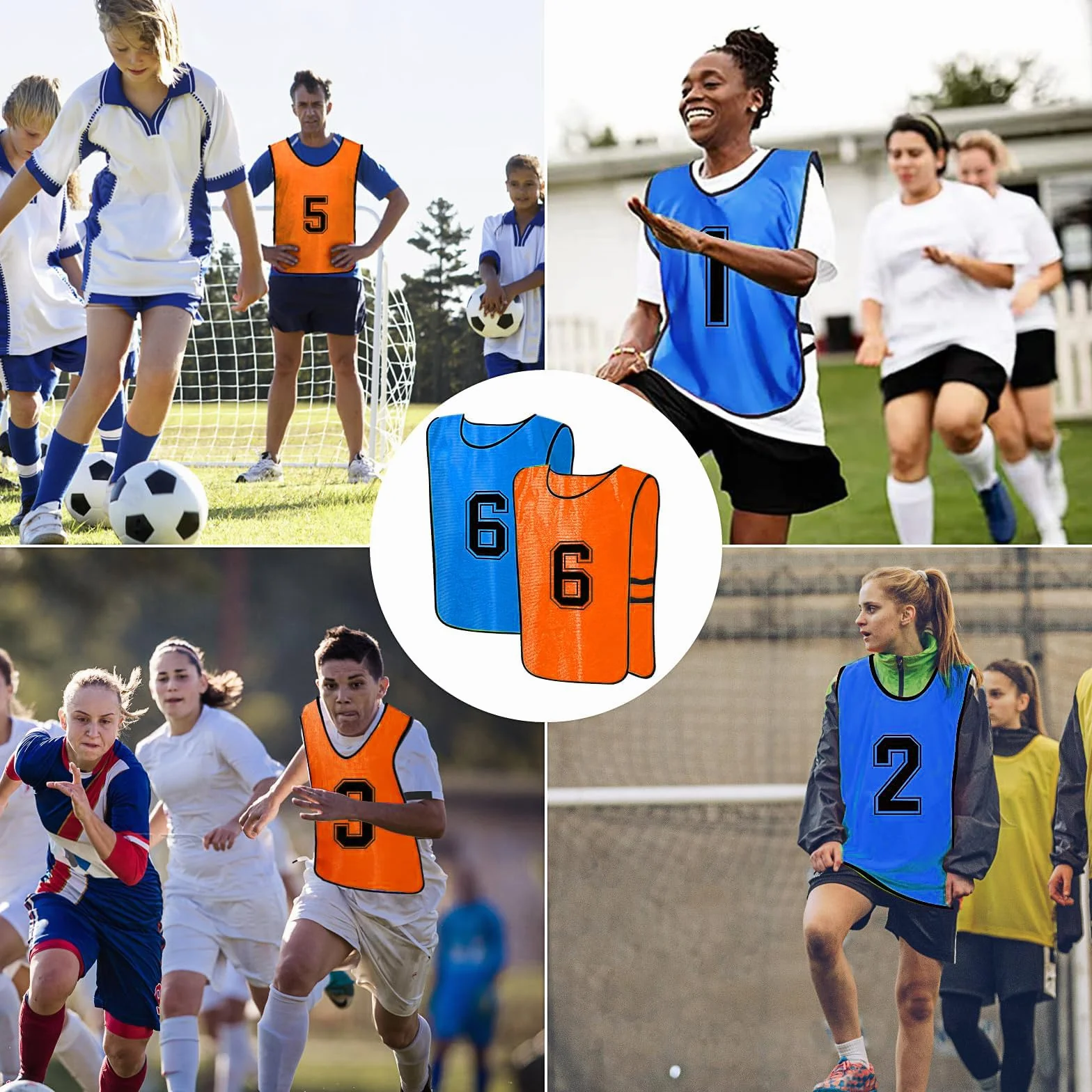 MSYU Gilet da calcio numerato 12 pezzi asciugatura rapida Blu scuro Arancione XL