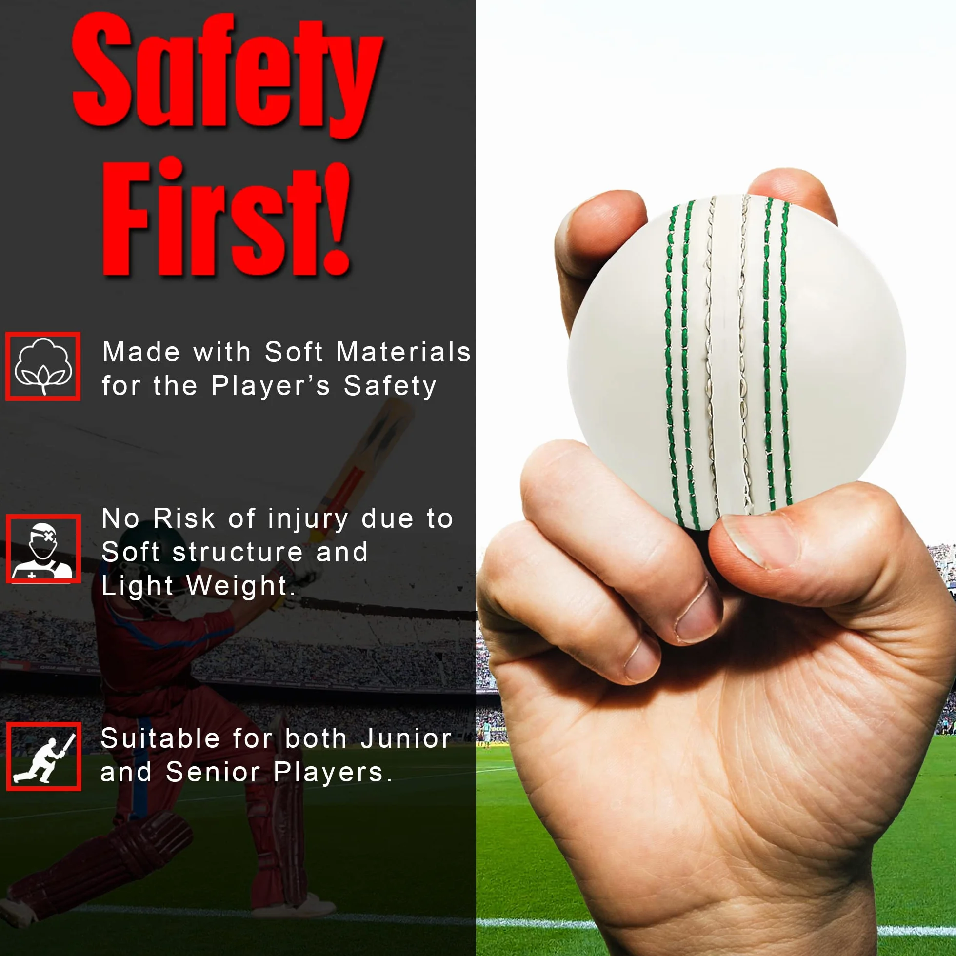 Palline da Cricket per Allenamento in Gomma Morbida con Cuciture Reali e Nucleo per Rimbalzo