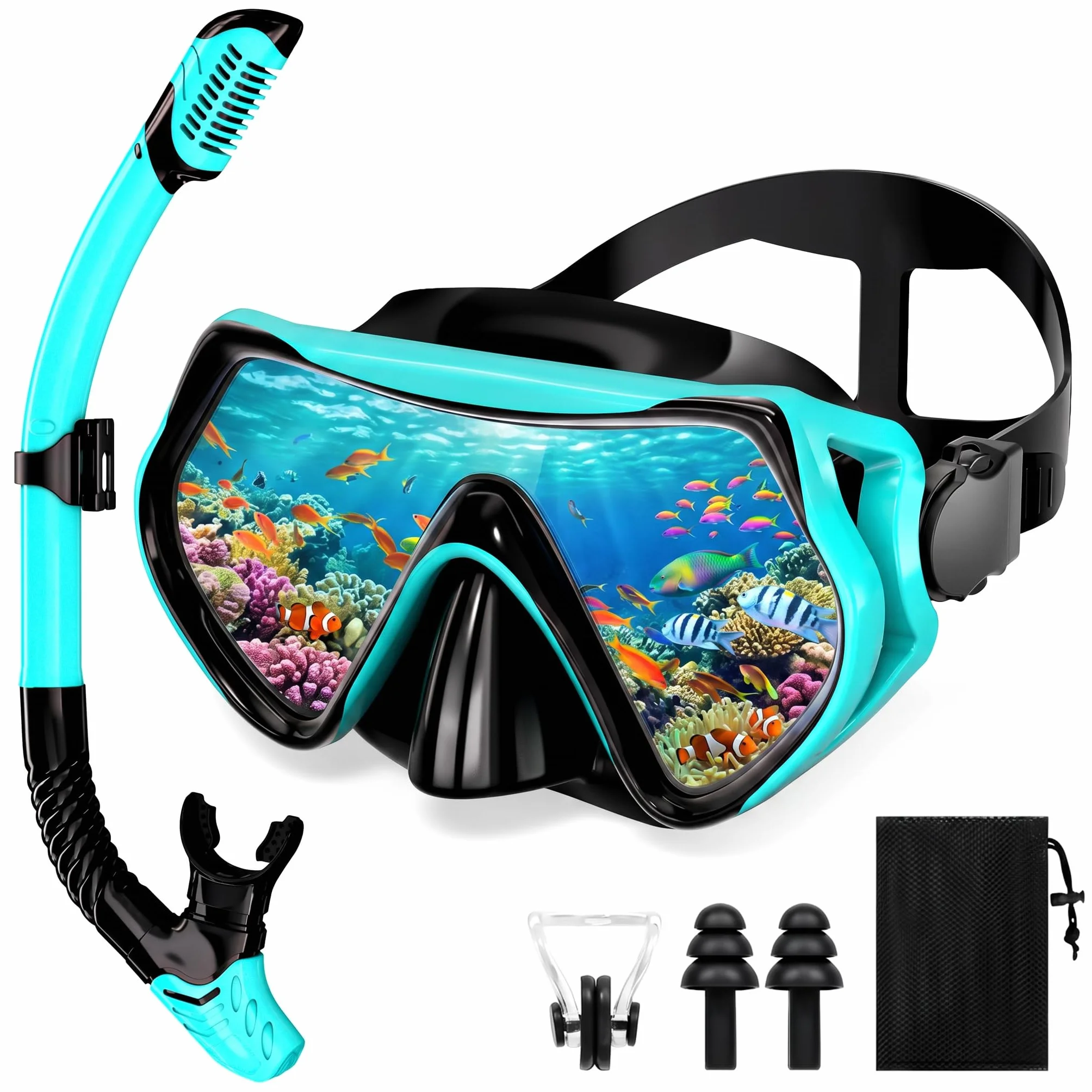 Maschera Snorkeling Panoramica 180° Set per Snorkeling con Maschera e Boccaglio Anti-Fog & Anti-Perdite Maschera Subacquea Snorkel Set Maschera Sub Regolabil per Unisex Adulto