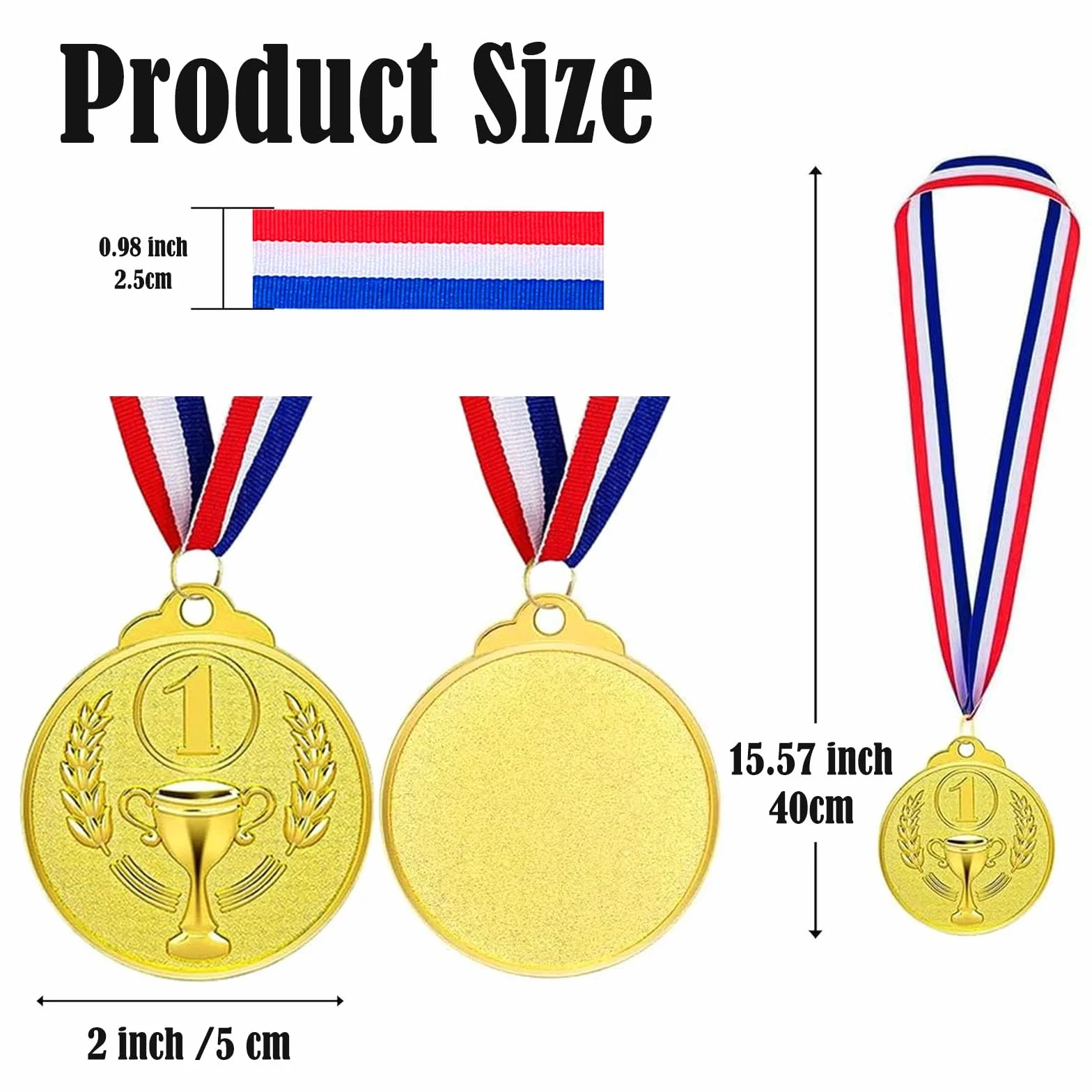 12 Pezzi Medaglie Premiazioni Metallo Oro Argento Bronzo con Nastro Vincitore per Bambini Sport 5.0cm