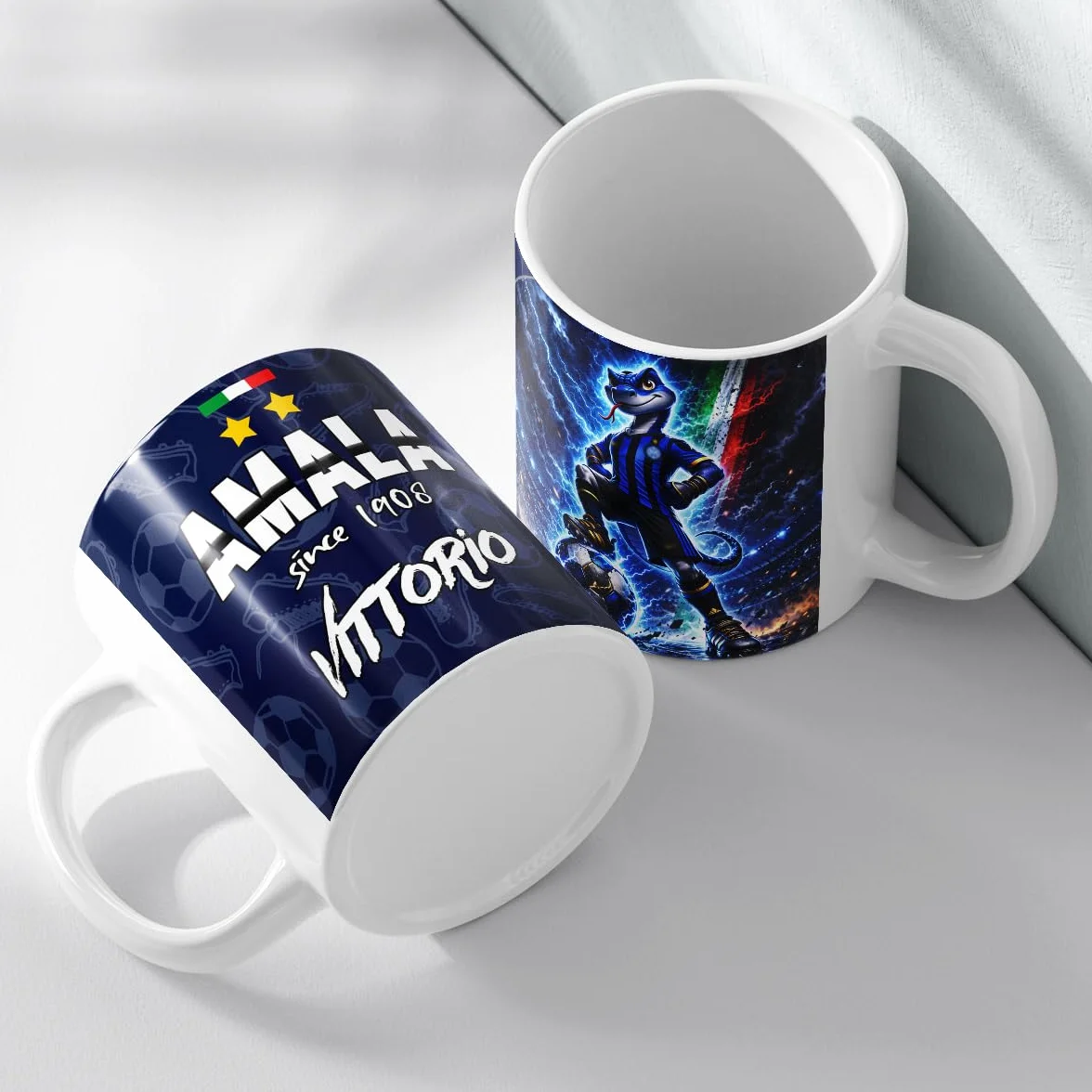 Tazza in Ceramica Tifoso Inter Nerazzurro Mascot Serpente Calcio Personalizzabile Nome Idea Regalo