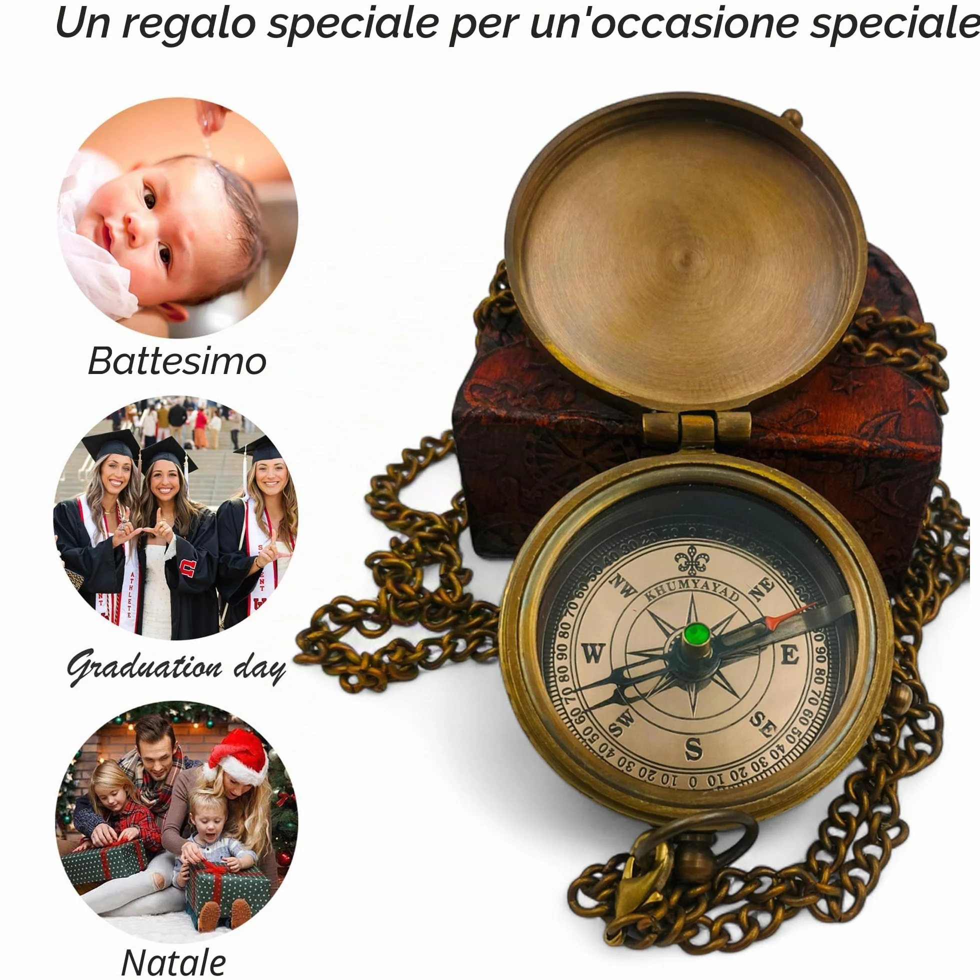 Bussola tascabile in ottone nautica anticata steampunk con custodia in pelle