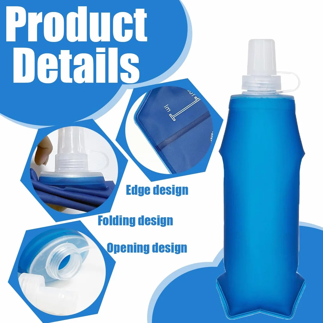 Set 2 Borracce Pieghevoli in Silicone da 250ml, Borraccia Morbida Ultraleggera con Moschettone per Campeggio, Trekking, Sport Outdoor