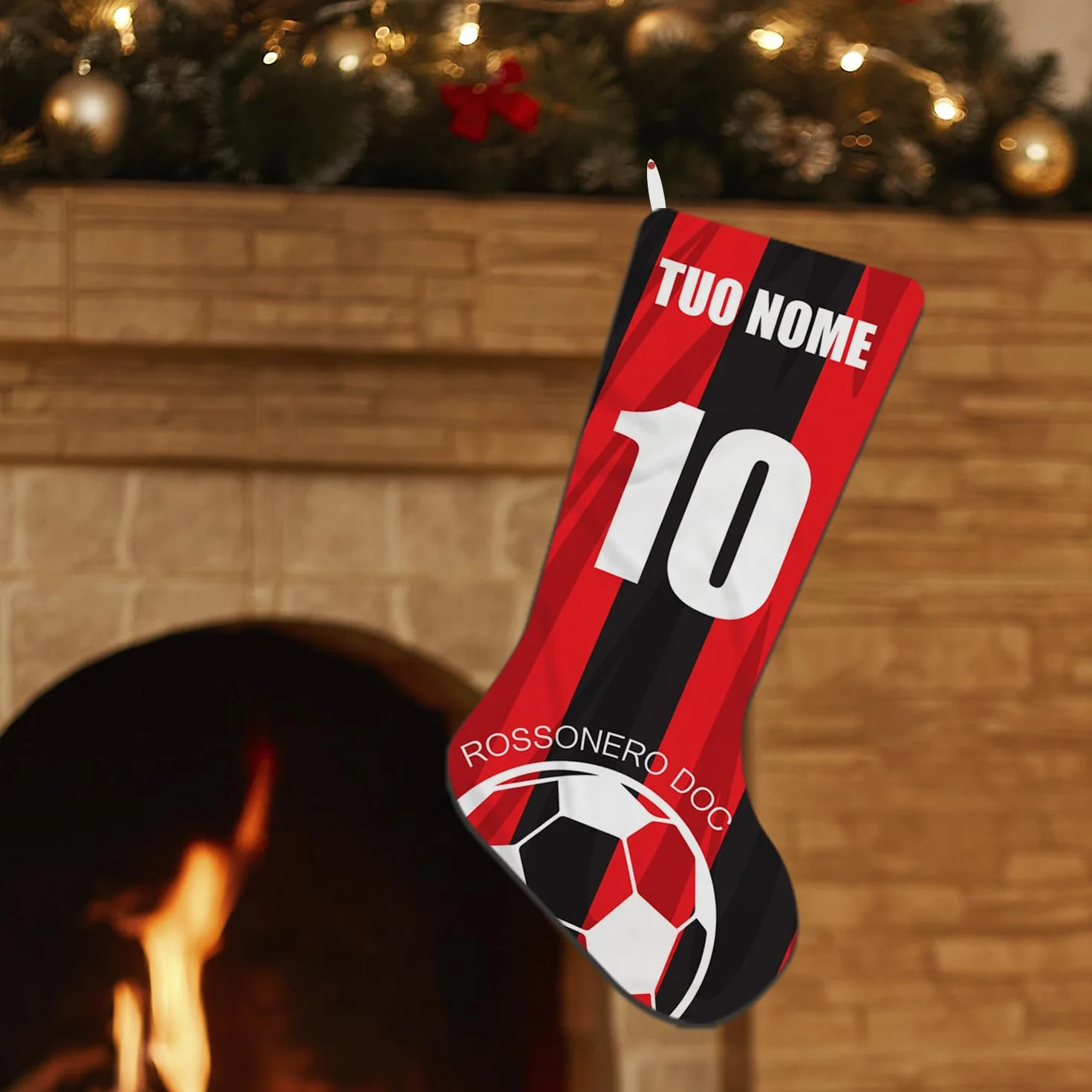 Calza Befana Personalizzabile 45 cm Poliestere Regalo Natale Tifosi Rossoneri