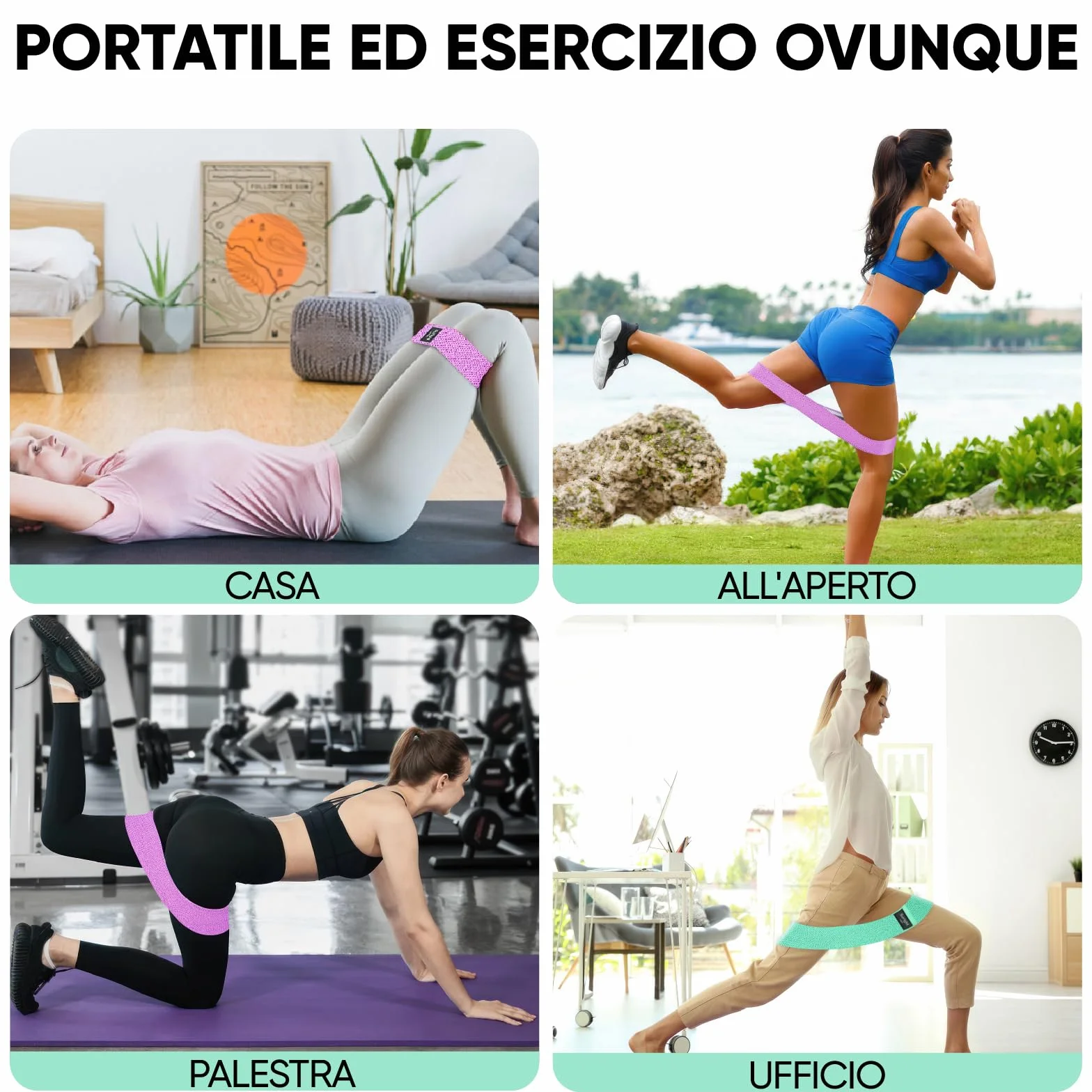 Suright Fasce Elastiche Fitness 3 Livelli Resistenza Antiscivoli per Palestra Pilates Yoga