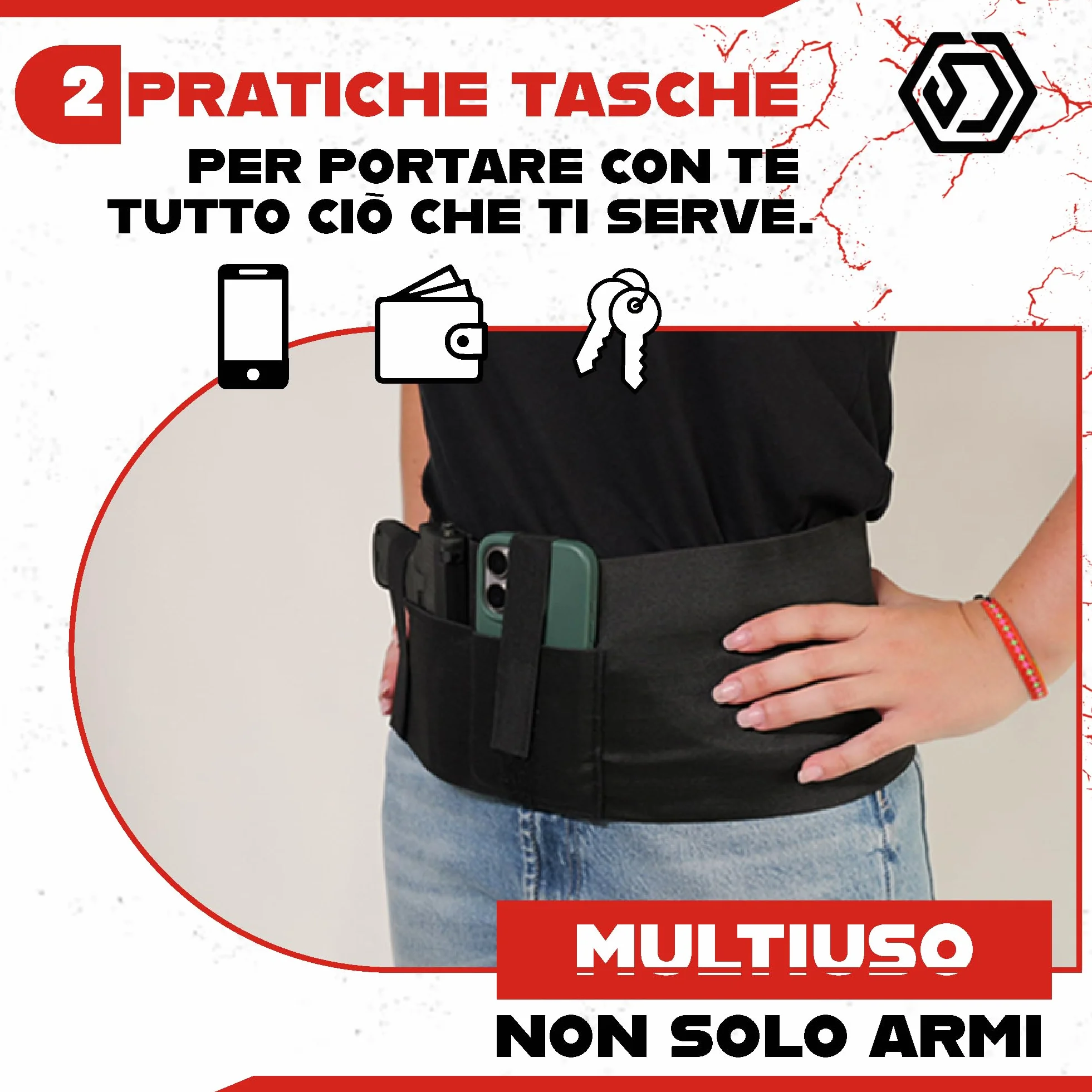 Fondina Pistola Nascosta Elastica Universale Cintura Tattica Antiscippo Multiuso