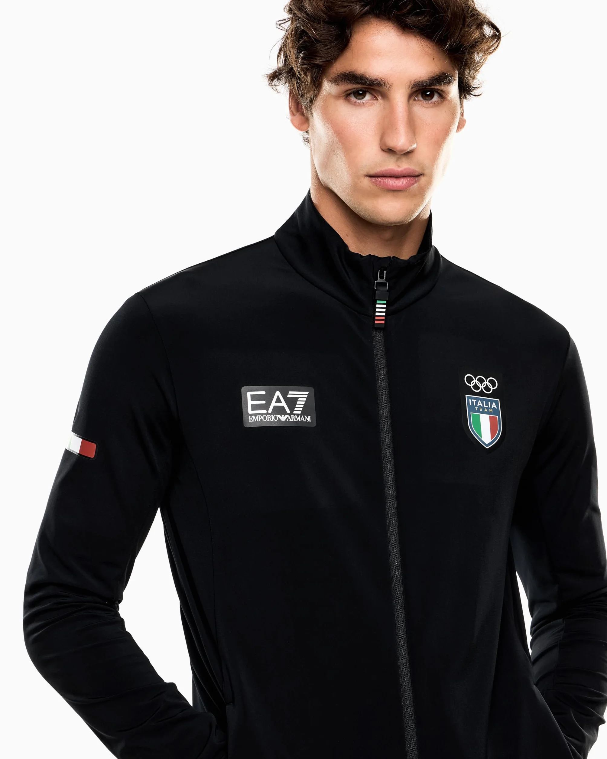 Emporio Armani EA7 Italia Team Olimpiadi 2026, Felpa con Zip da Sci in Tessuto Powerstretch da Uomo, 7M001269