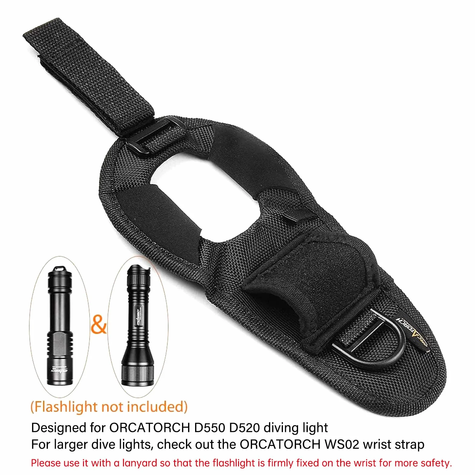 Orcatorch Supporto per torcia subacquea universale regolabile 200 lumen impermeabile LED nero
