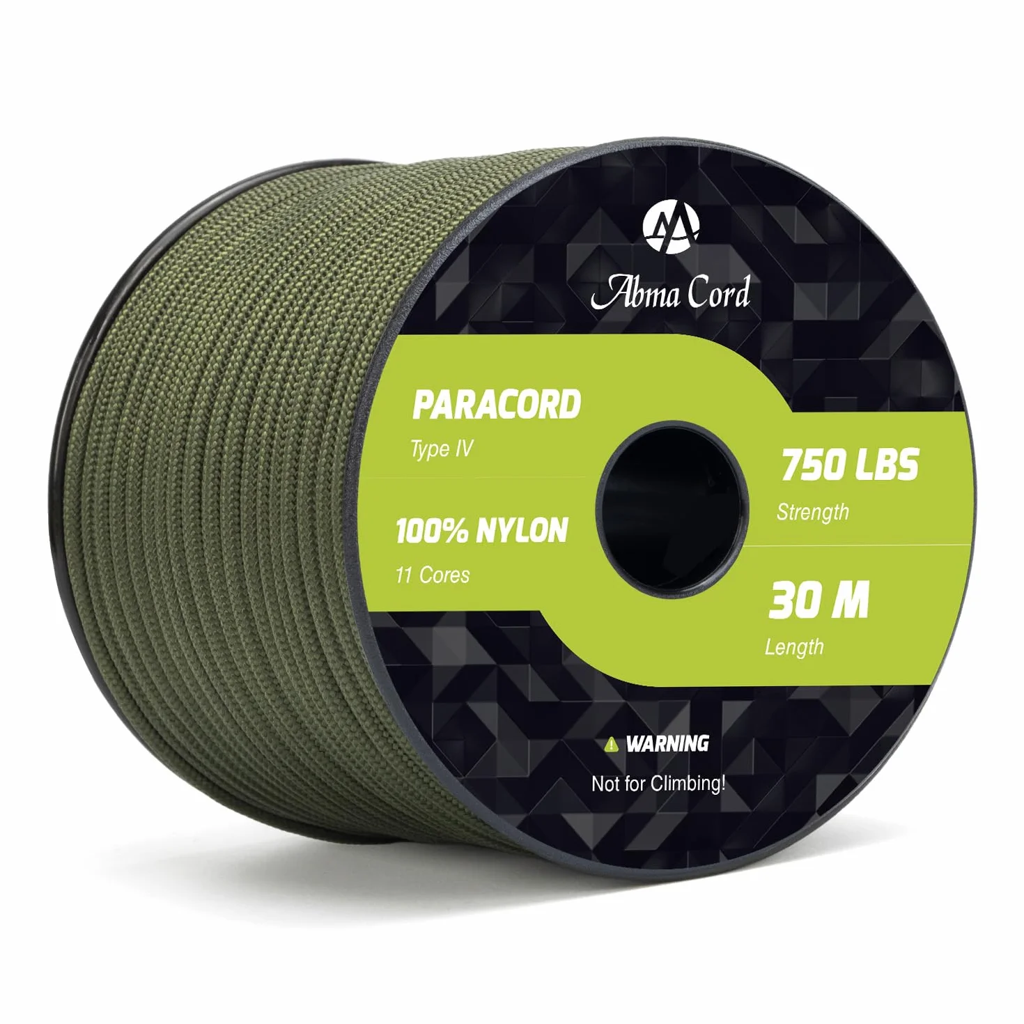 Abma Cord 750lb Paracord 4mm 30M Nylon Tipo IV 11 Fili Grado Militare Corda da Paracadute Verde Militare